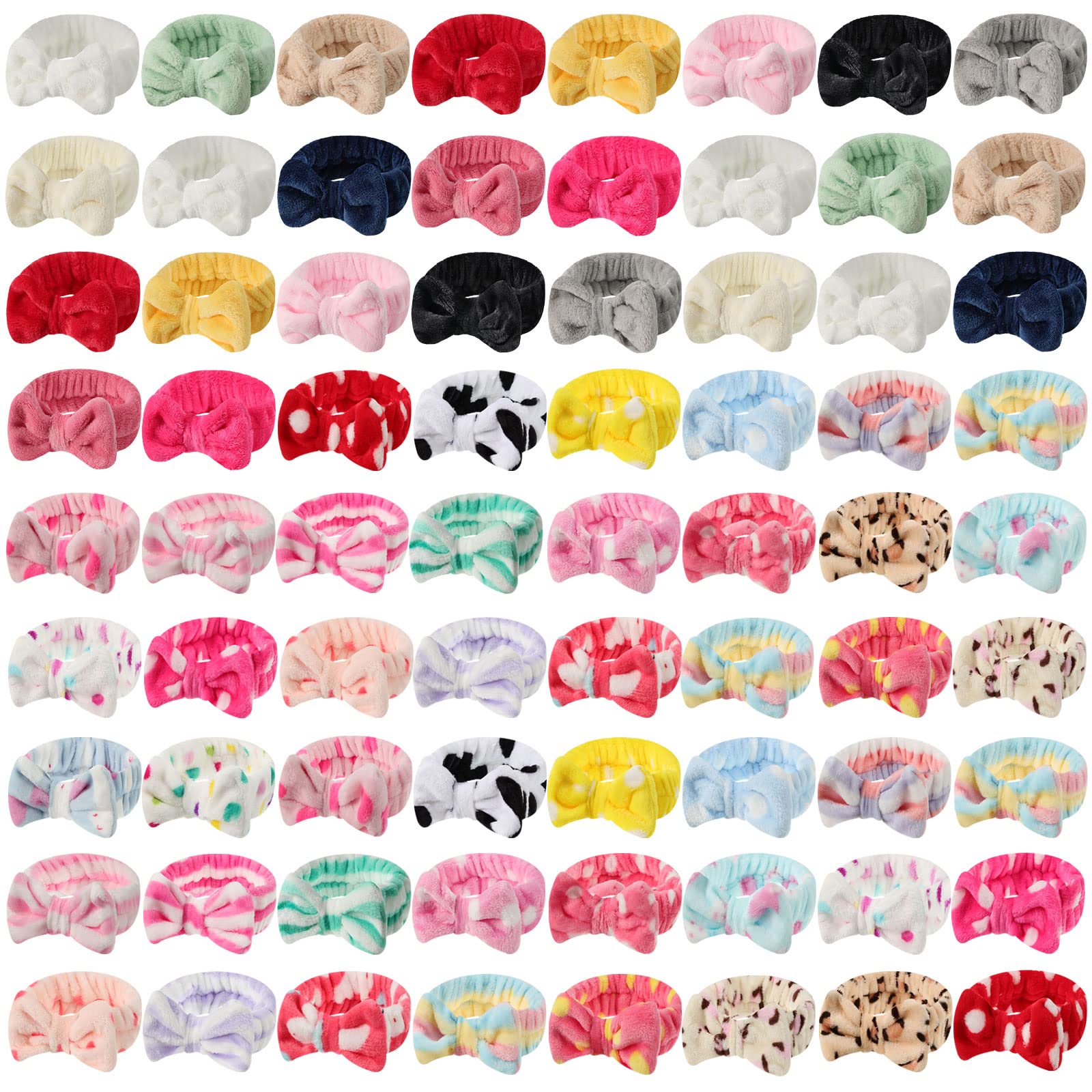 Jutom 74 Pcs Spa Headband Set – 37 Styles Coral Fleece Facial Headbands for Makeup, Skincare & Bath