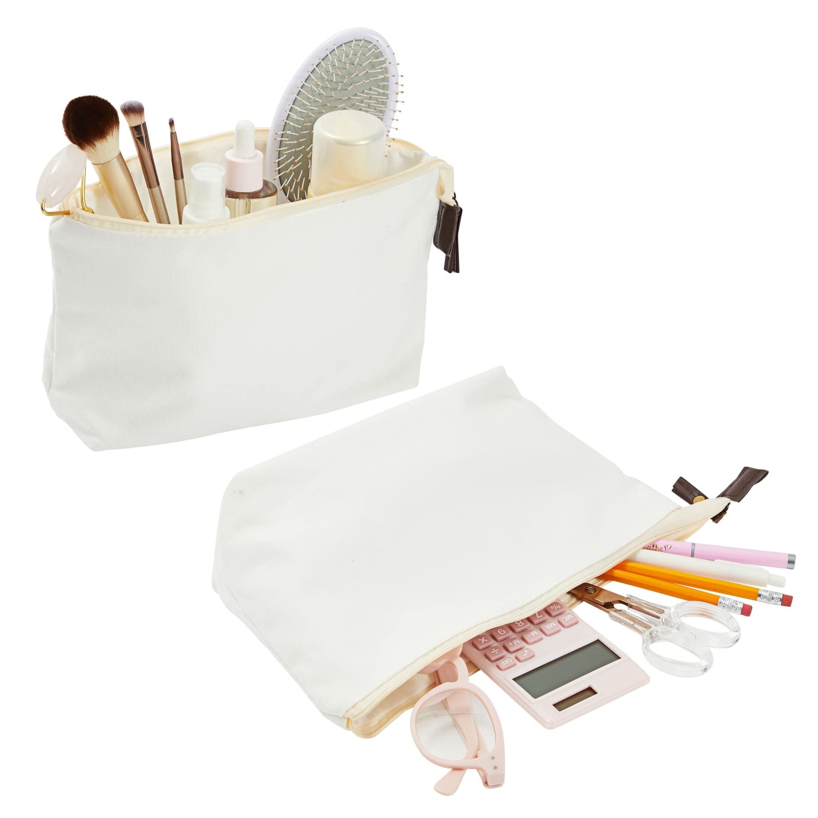 Juvale Canvas Makeup Bag 12 Pack – 11.75 x 5.5 in White Cotton Zipper Pouches