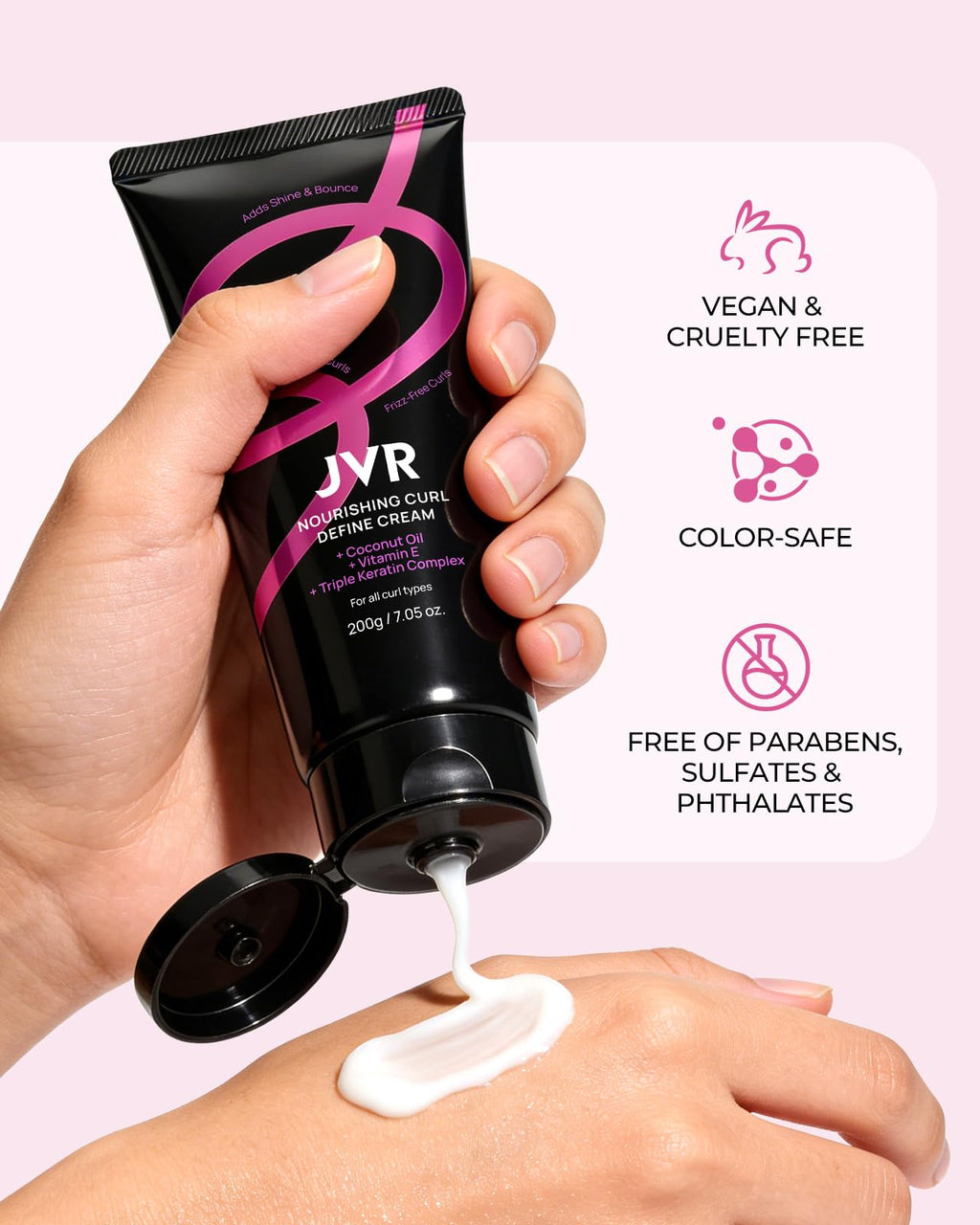 JVR Curl Cream for Curly Hair – 2-in-1 Defining, Hydrating Curl Cream with Coconut Oil & Vitamin E | Anti-Frizz & Heat Protectant (7.05oz)