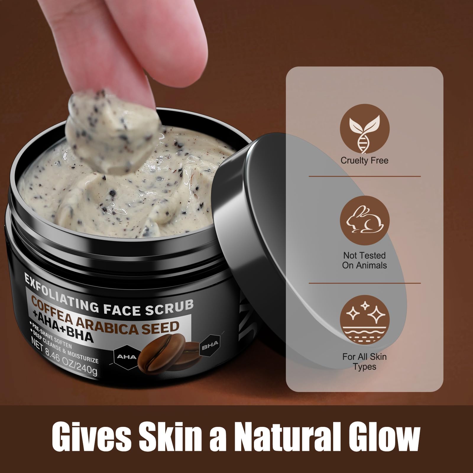 JVR Face Scrub for Men – Deep Exfoliating Cleanser with Coffee Extract, AHA & BHA, Pre-Shave Softening (8.46 oz)