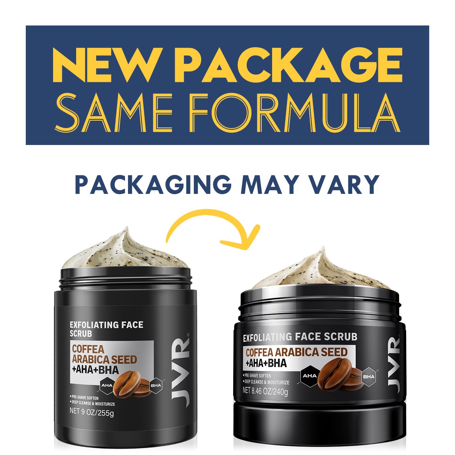 JVR Face Scrub for Men – Deep Exfoliating Cleanser with Coffee Extract, AHA & BHA, Pre-Shave Softening (8.46 oz)