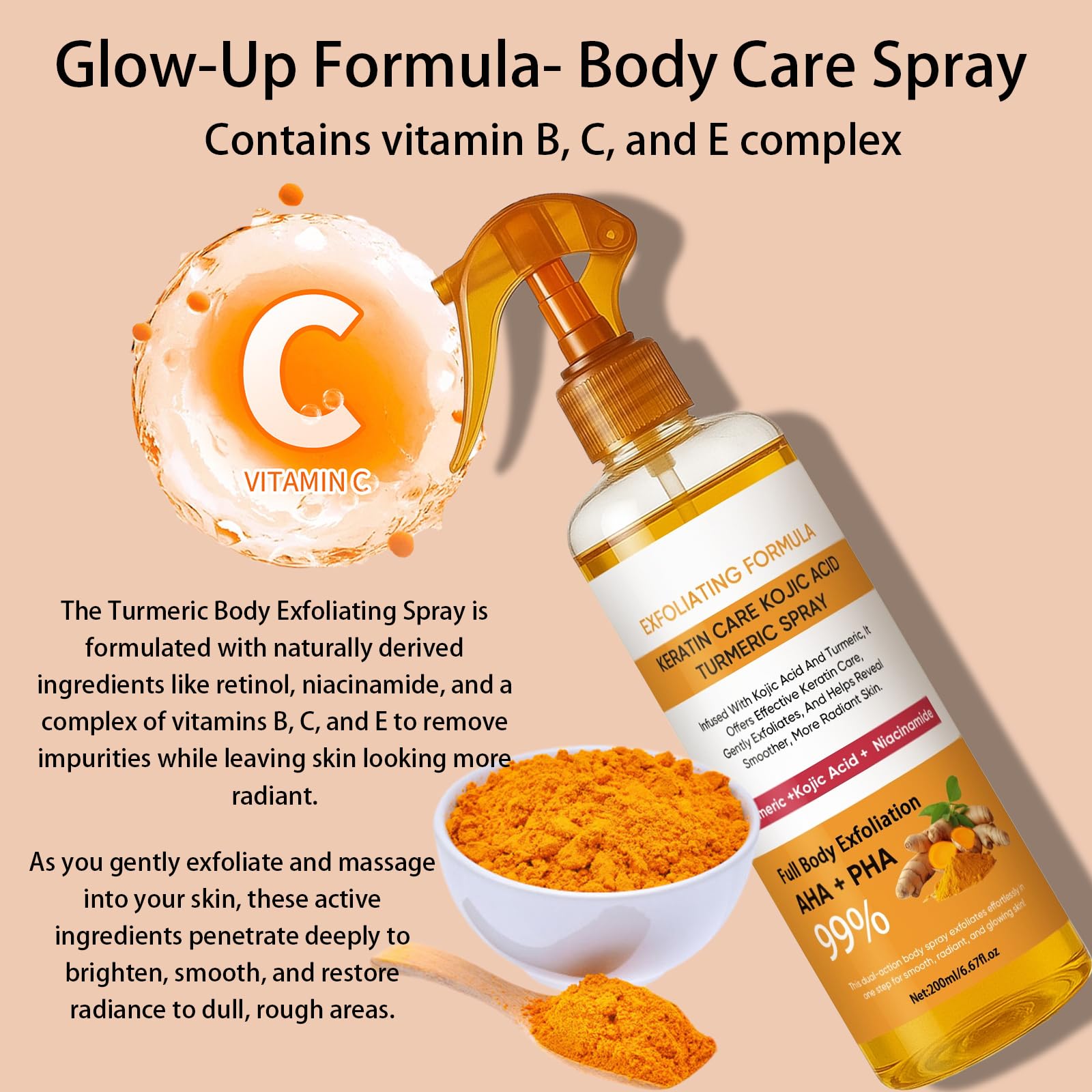 JXSVR Body Keratin Care Kojic Turmeric Spray 200ml – Brighten & Exfoliate