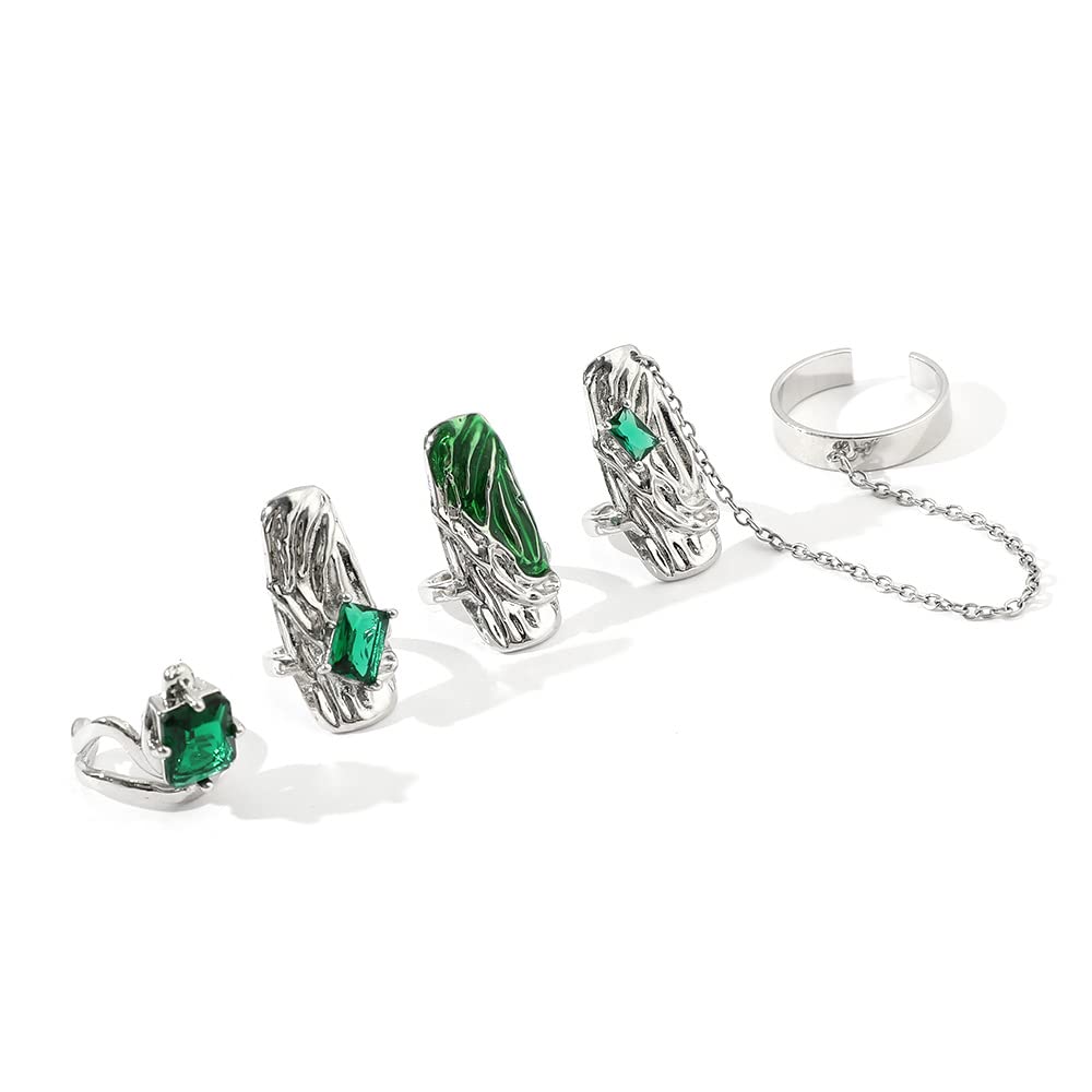 JZSMY 10Pcs Finger Tip Nail Rings | Adjustable Irregular Nail Armor Set in Green