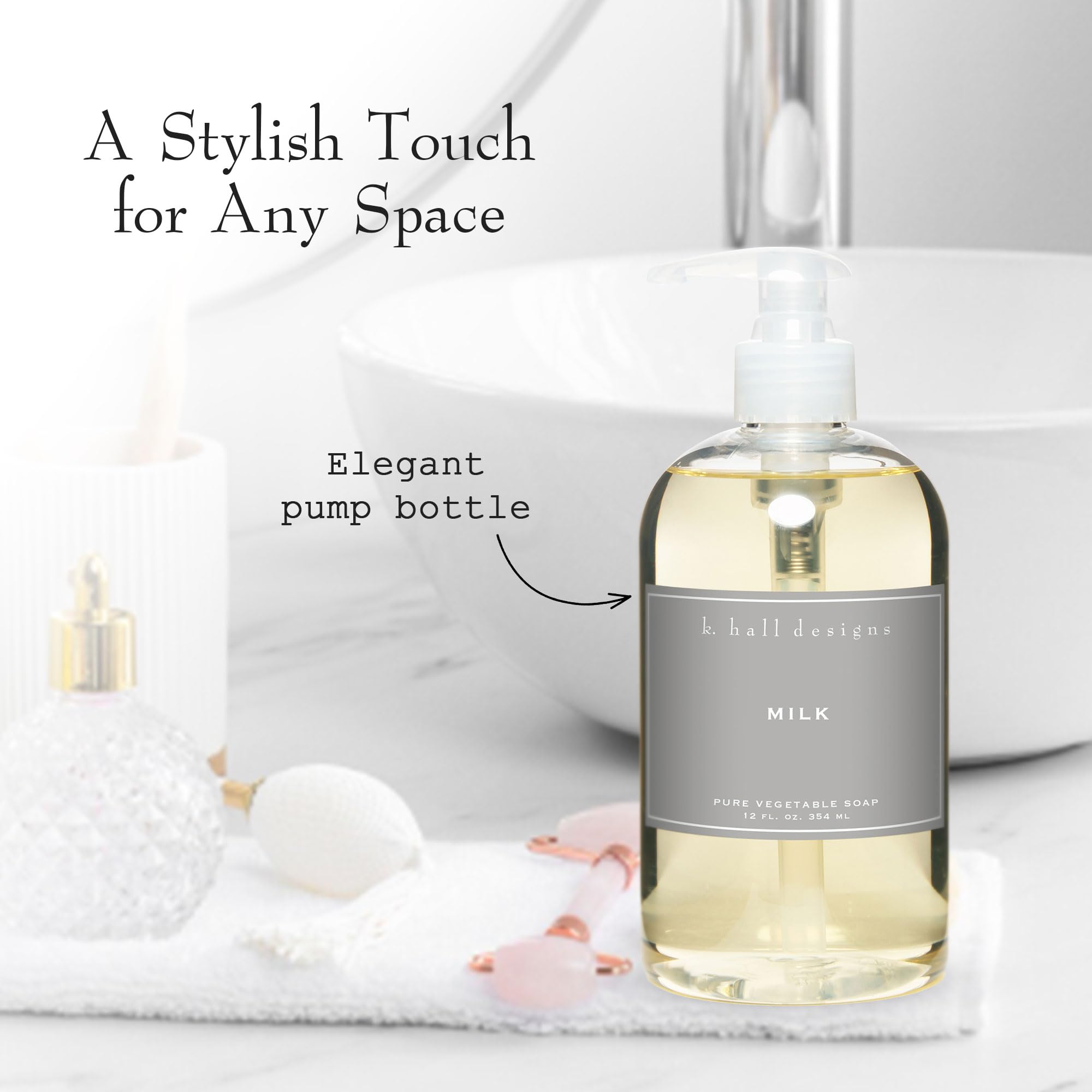 K. Hall Designs Milk Liquid Hand Soap – Soothing Coconut Vanilla, Plant-Based Formula, 12 fl oz