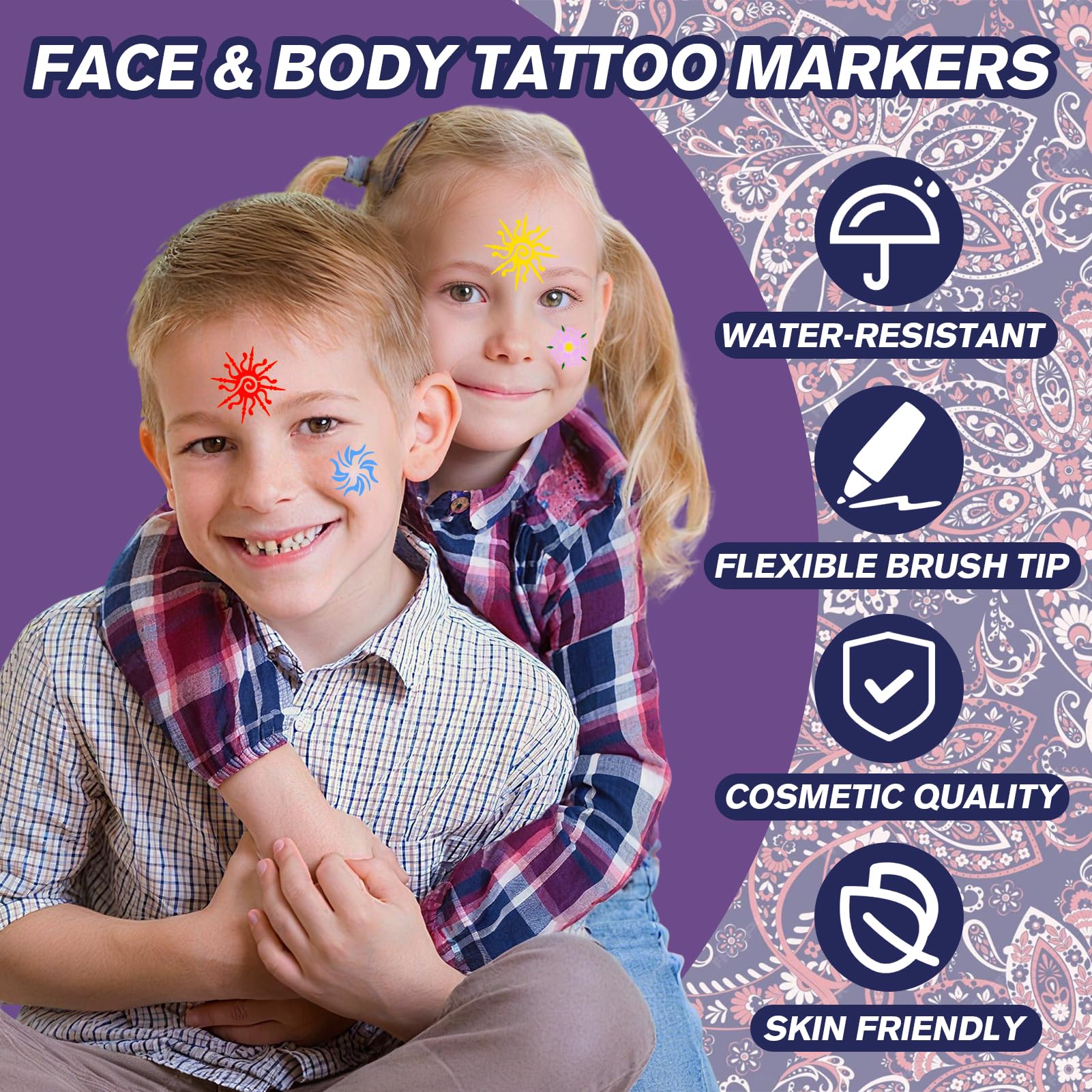 K KERNOWO Temporary Tattoo Markers – Dual-End Pens, 10 Colors + Metallics