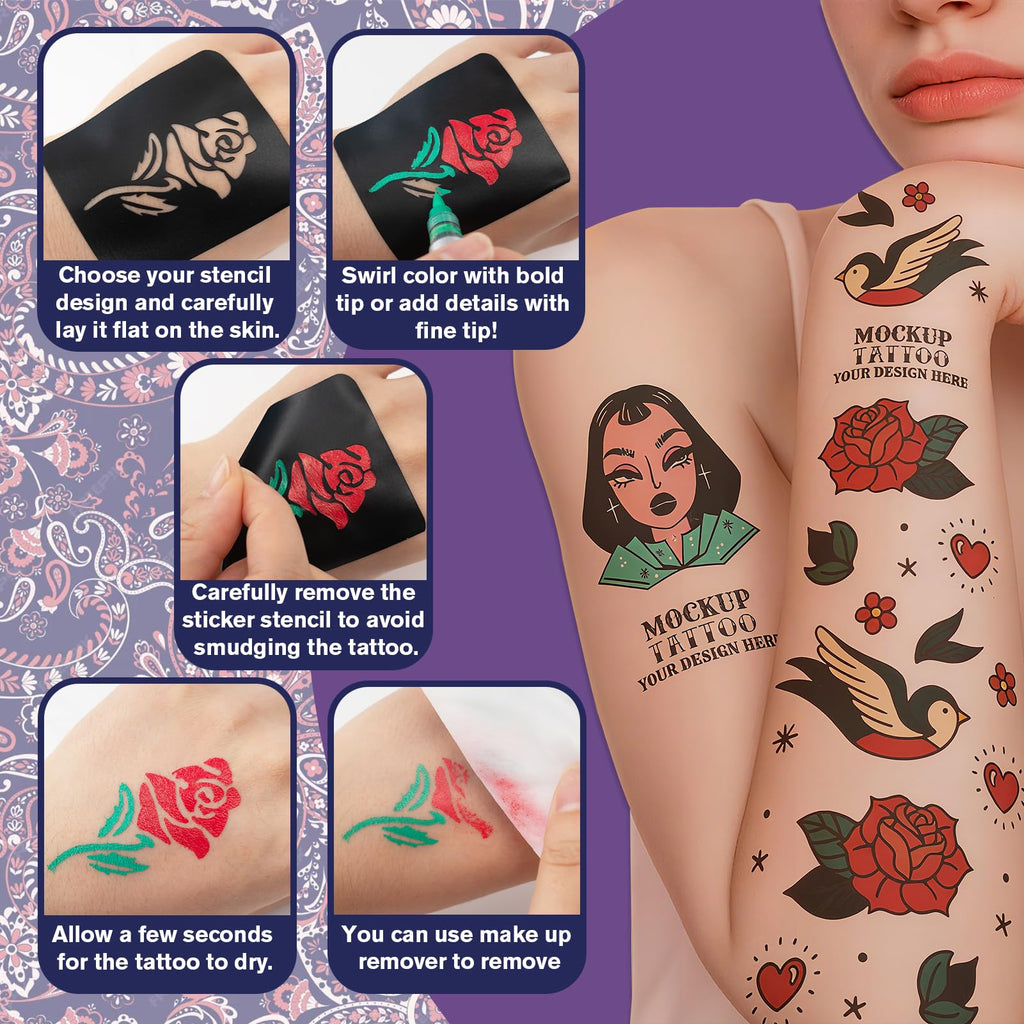 K KERNOWO Temporary Tattoo Markers – Dual-End Pens, 10 Colors + Metallics