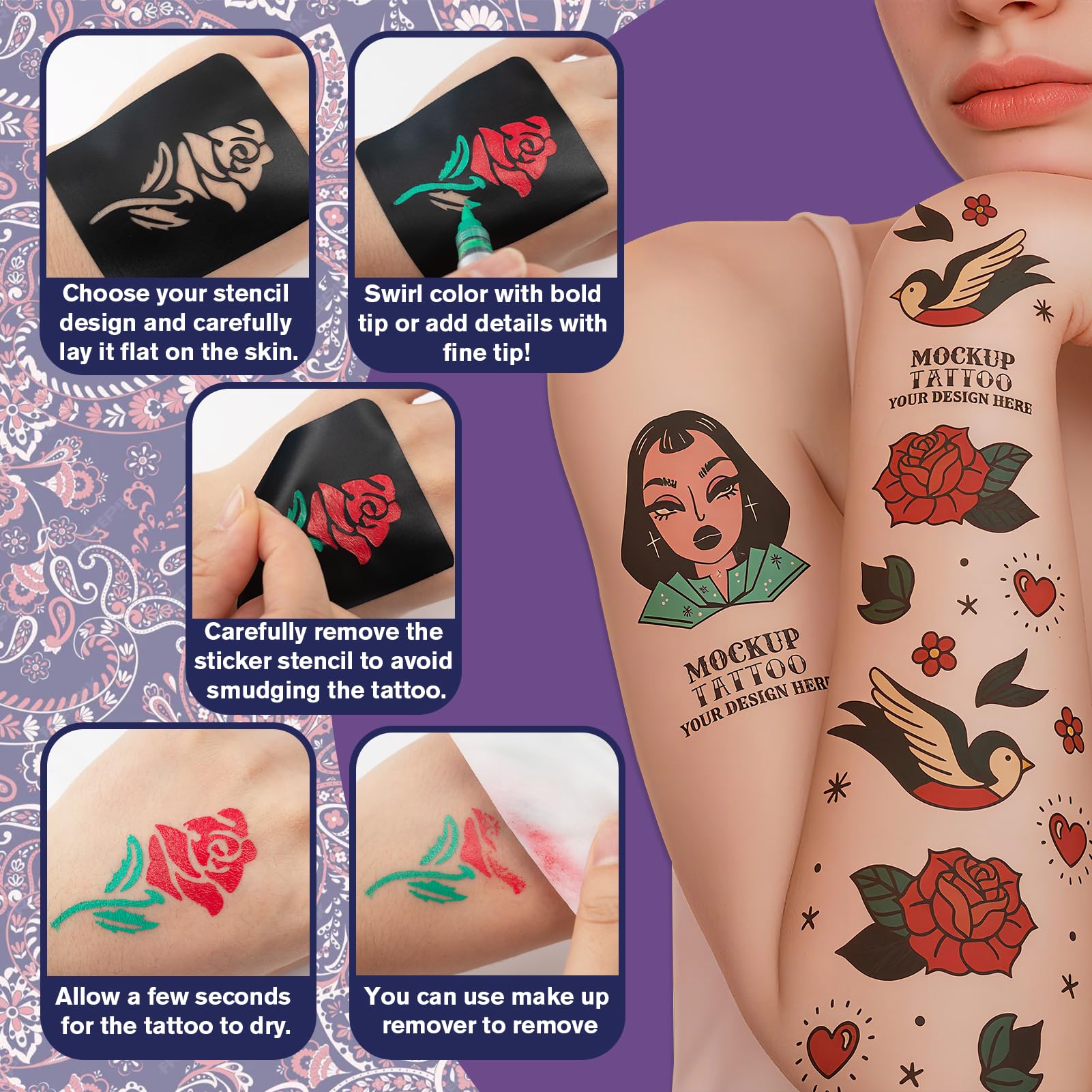 K KERNOWO Temporary Tattoo Markers – Dual-End Pens, 10 Colors + Metallics