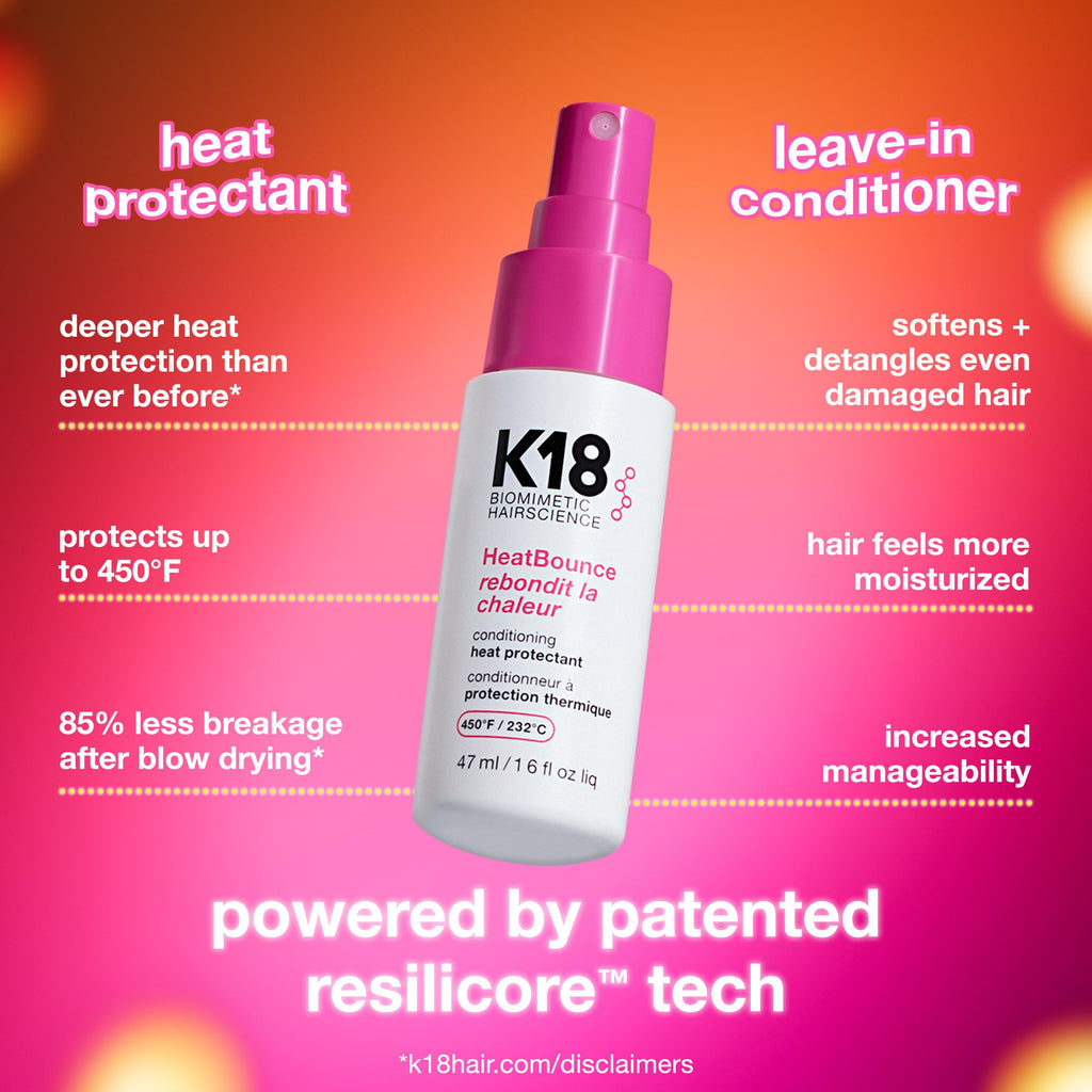 K18 HeatBounce Conditioning Heat Protectant Spray – 450℉ Inside-Out Protection for All Hair Types