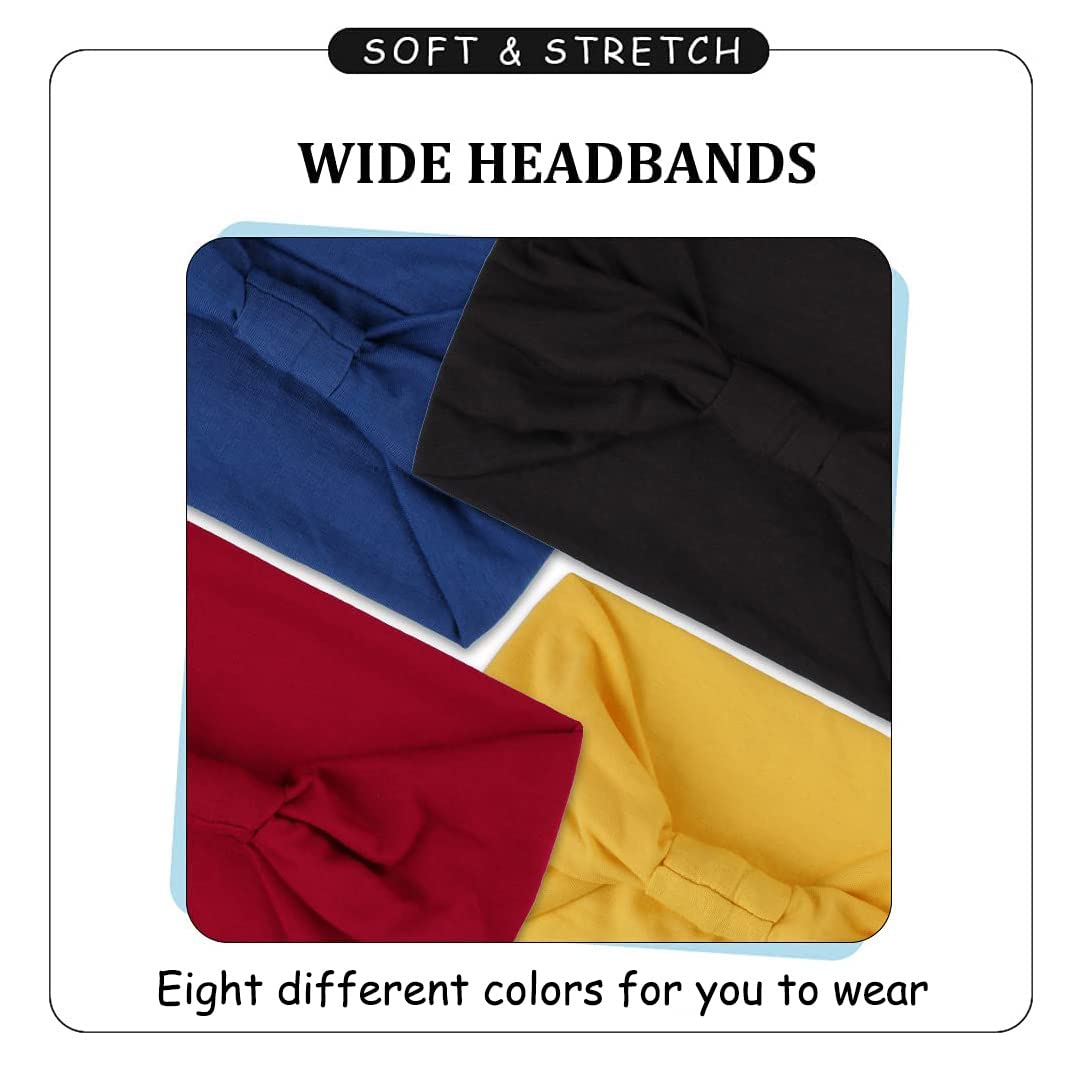Kachanaa 8-Pack Wide Headbands for Women – Non-Slip Soft Elastic Bandeau Hair Wraps