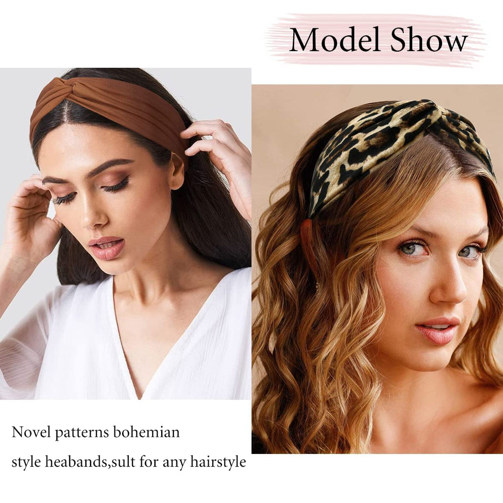 Kachanaa 8-Pack Wide Headbands for Women – Non-Slip Soft Elastic Bandeau Hair Wraps