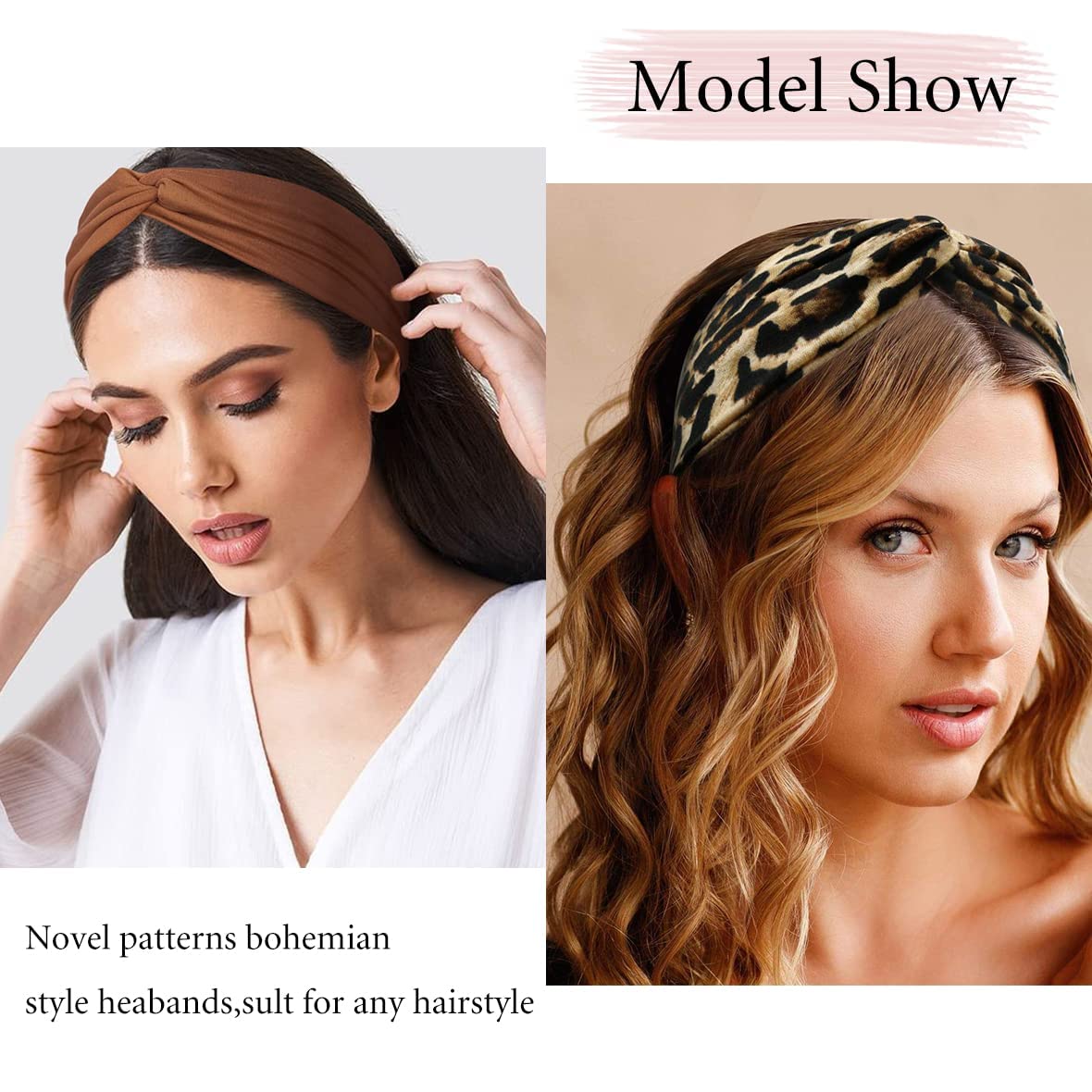 Kachanaa 8-Pack Wide Headbands for Women – Non-Slip Soft Elastic Bandeau Hair Wraps