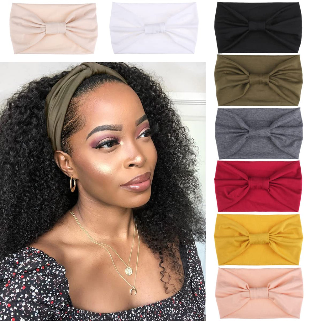 Kachanaa 8-Pack Wide Headbands for Women – Non-Slip Soft Elastic Bandeau Hair Wraps