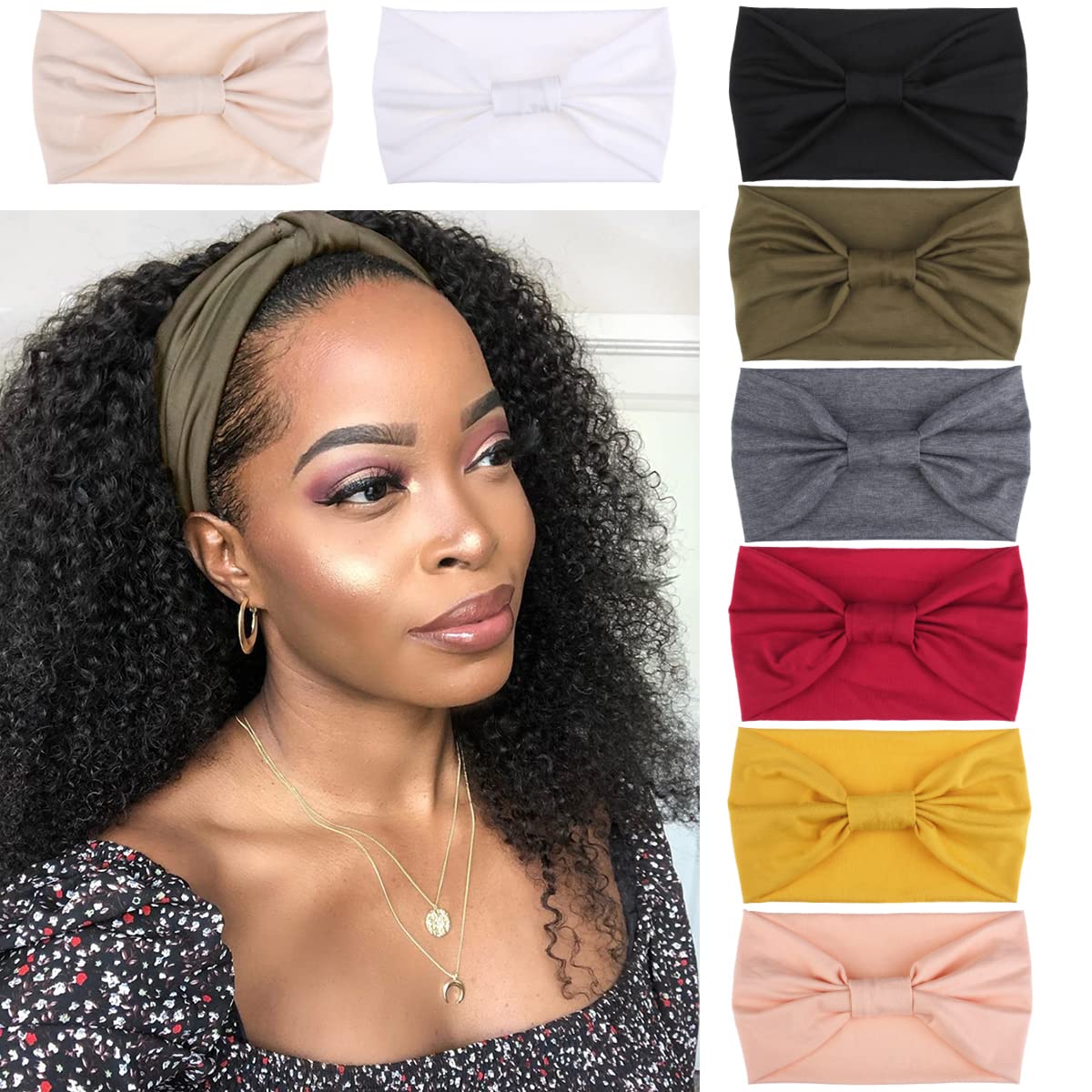 Kachanaa 8-Pack Wide Headbands for Women – Non-Slip Soft Elastic Bandeau Hair Wraps