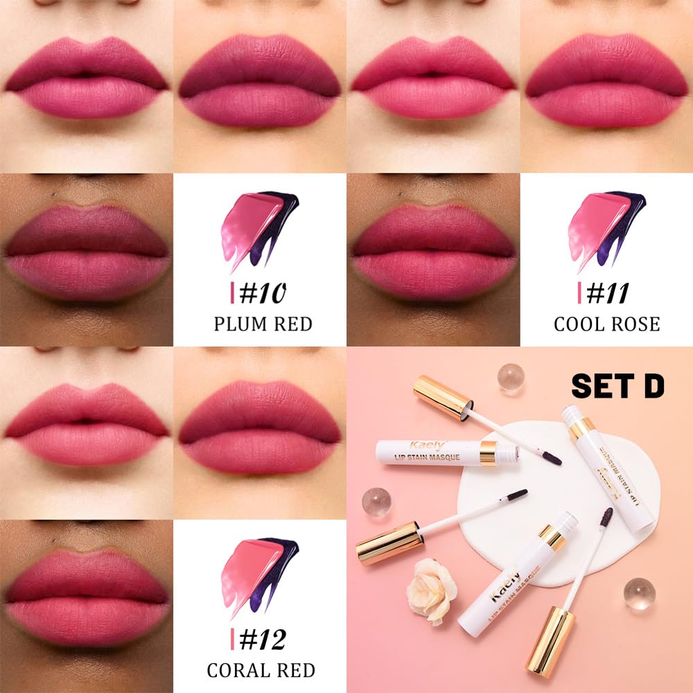Kaely Lip Stain Peel-Off Masque Set D-10+11+12 – Matte, Waterproof, Vegan
