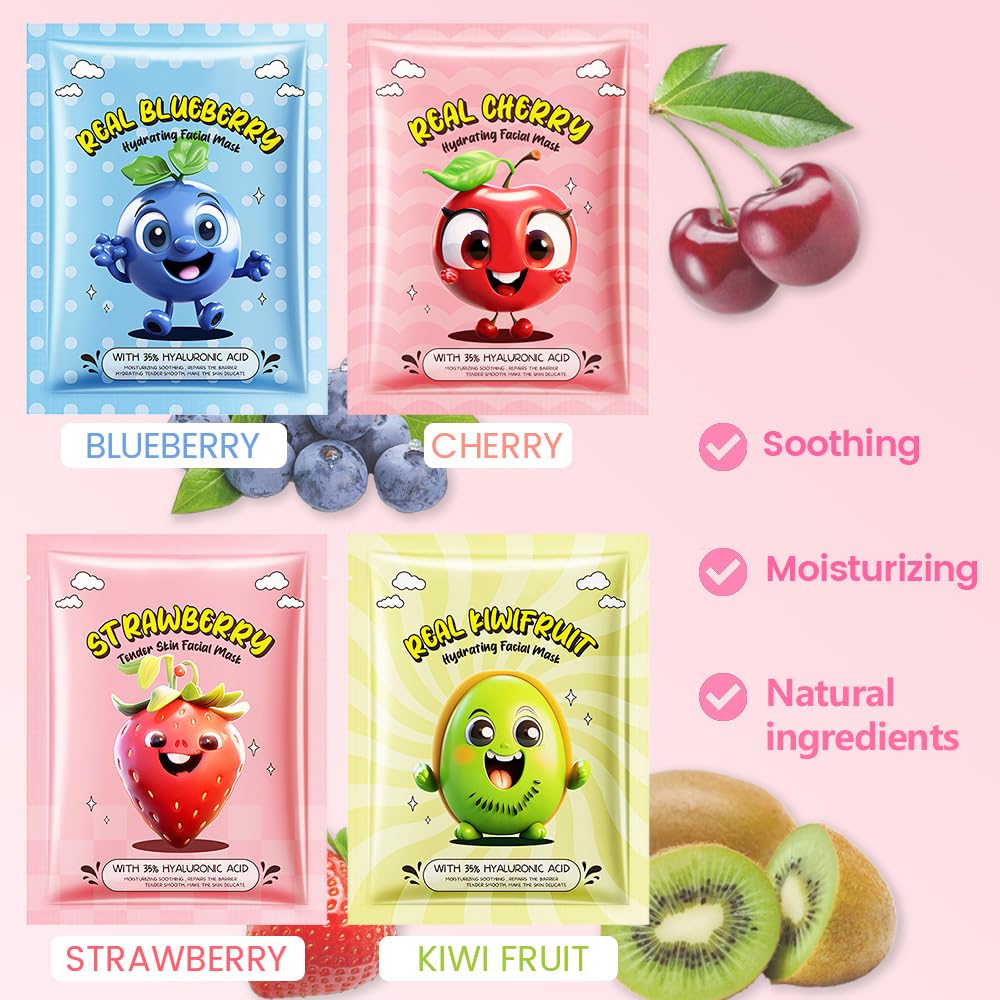 Kaely 40 Pack Kids Face Masks – Spa Day Kit & Party Favors