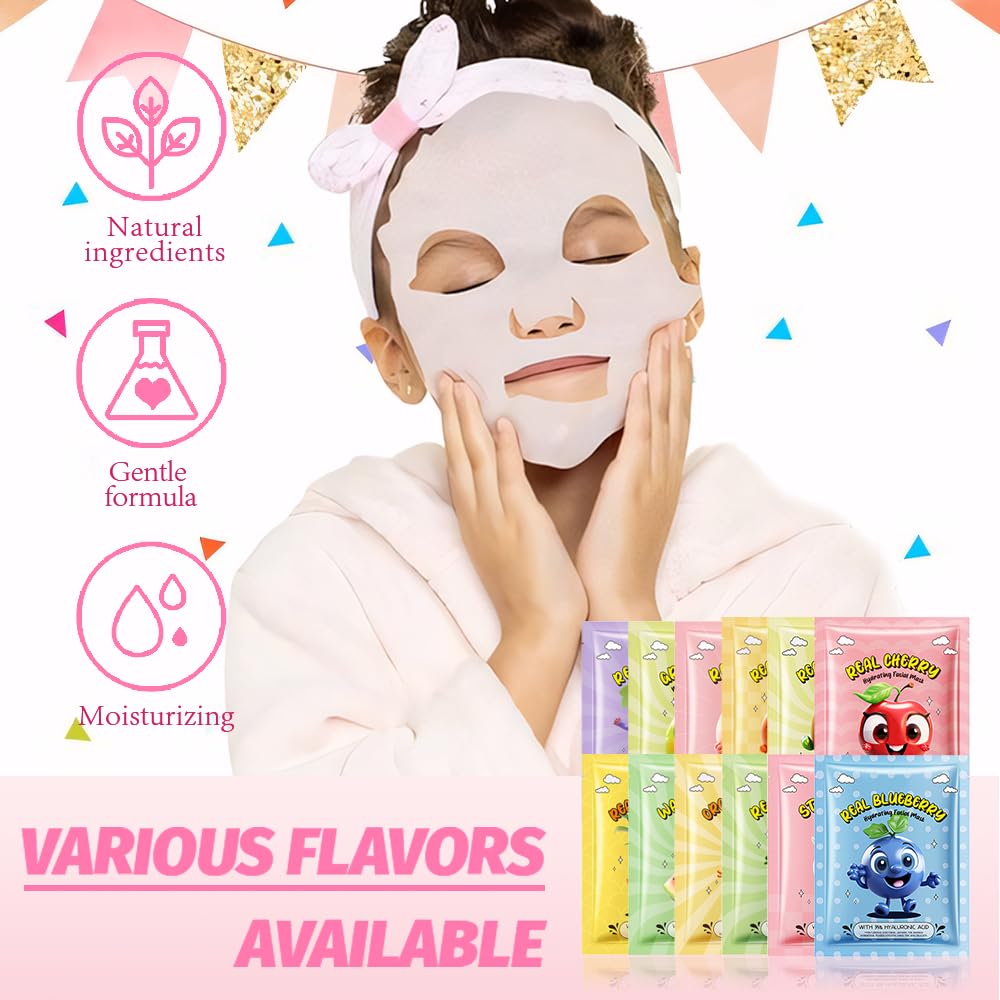 Kaely 40 Pack Kids Face Masks – Spa Day Kit & Party Favors