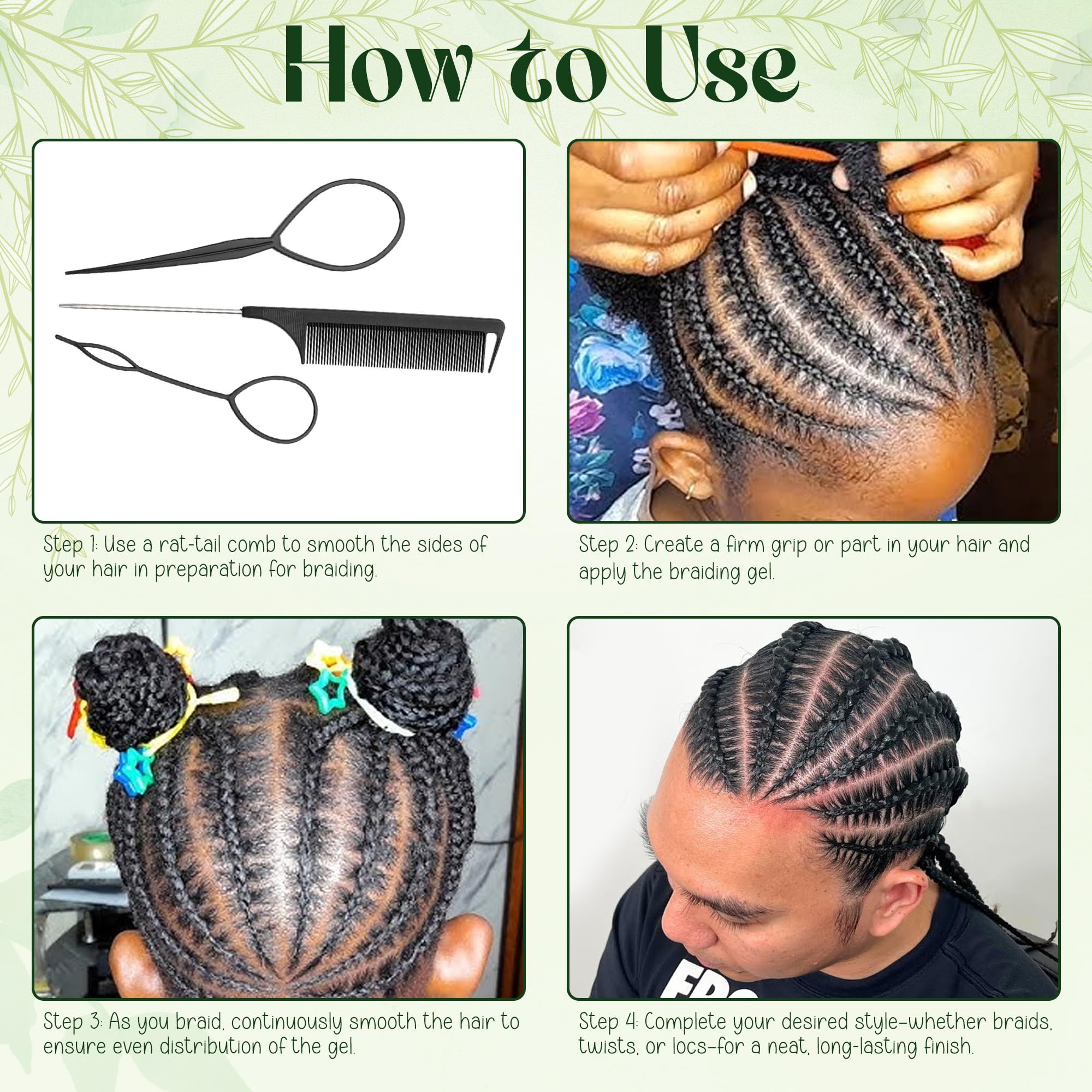 KAGA Pure O Natural Neatbraid Gel 16oz – Strong Hold, Conditioning Shine for Braids & Edges