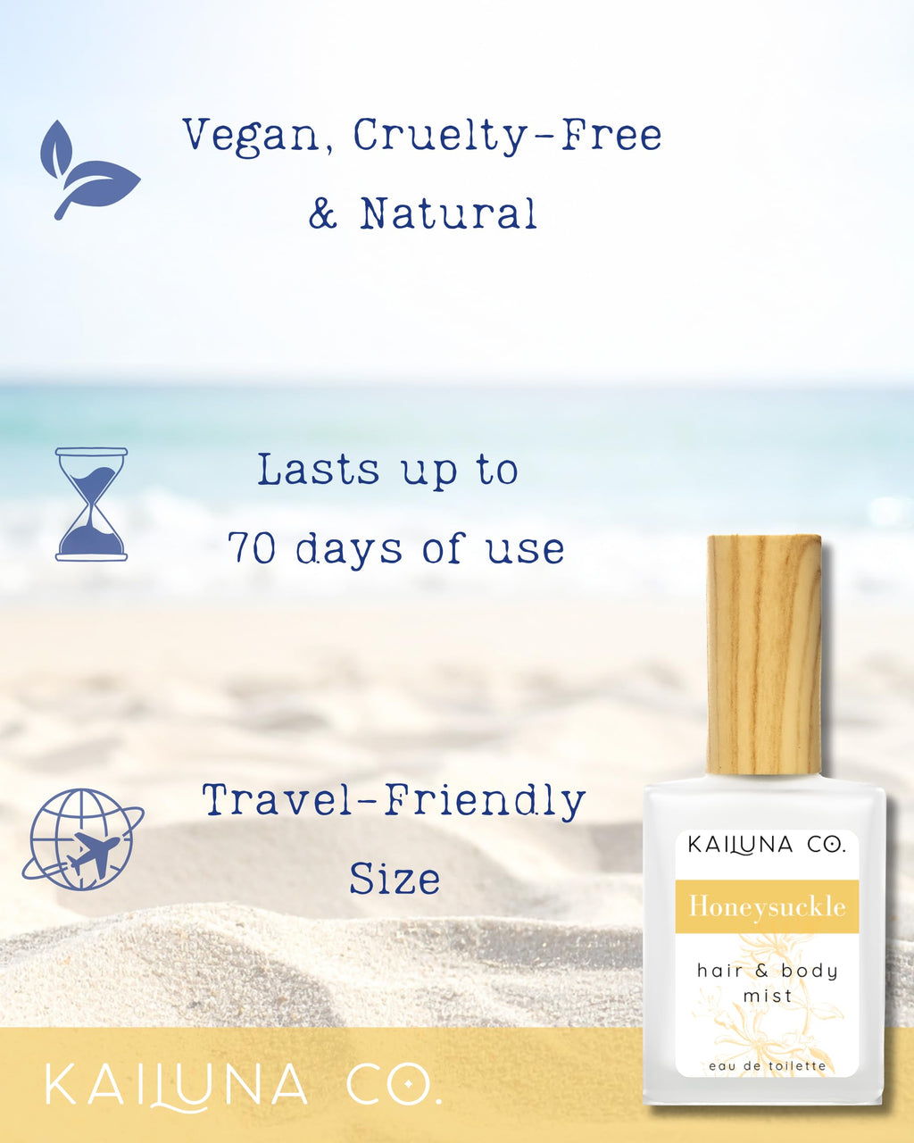 Kailuna Co. Honeysuckle Natural Hair & Body Mist – Alcohol-Free, Handmade in California, 0.5 Fl Oz