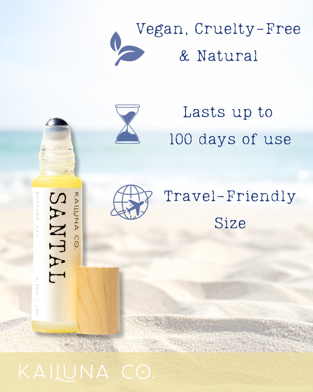 Kailuna Co. Santal Unisex Perfume Roll-On | Alcohol-Free, Jojoba Oil, Made in California