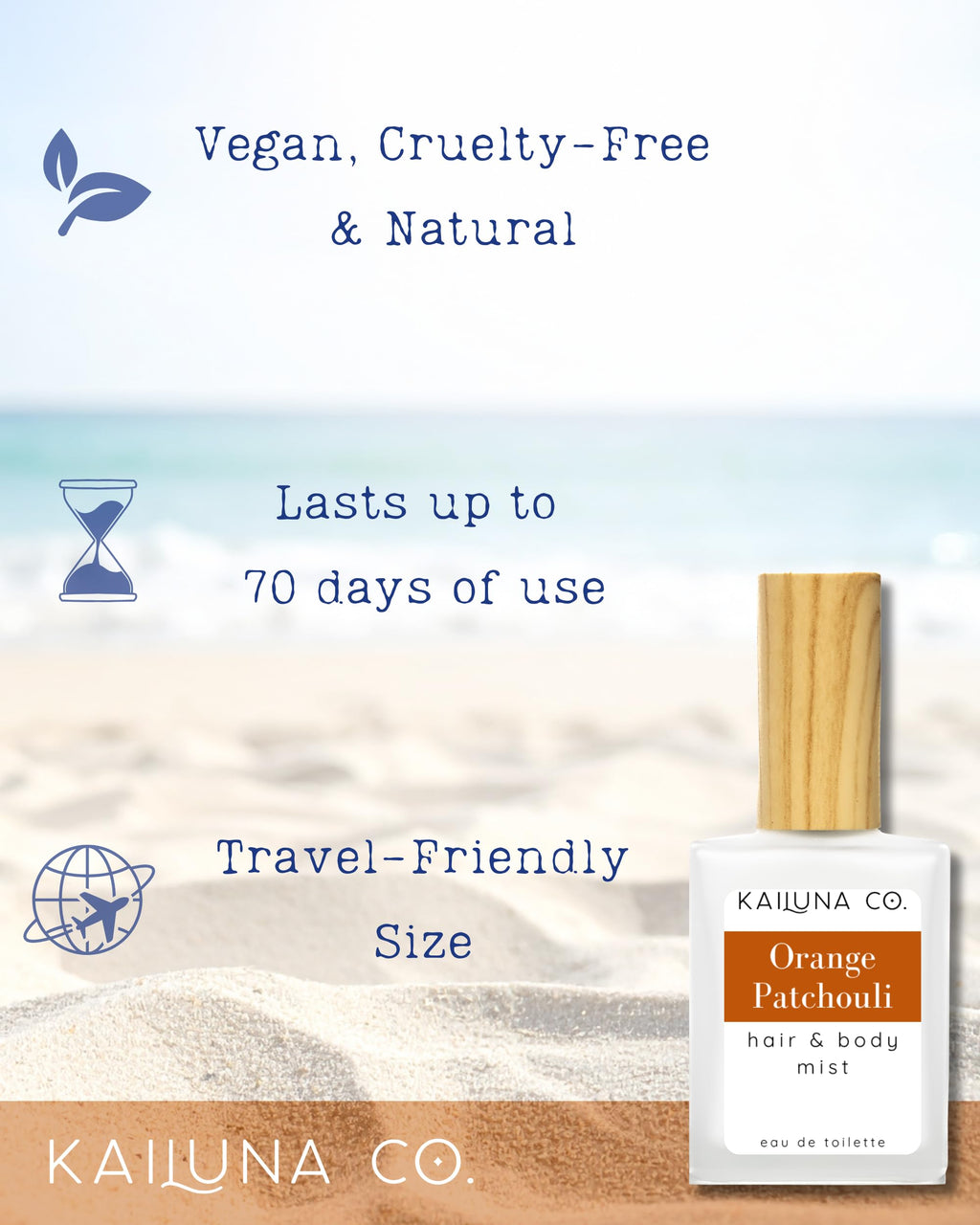 Kailuna Co. Orange Patchouli Natural Hair & Body Mist Spray – Alcohol-Free, Handmade in California, 0.5 Fl Oz