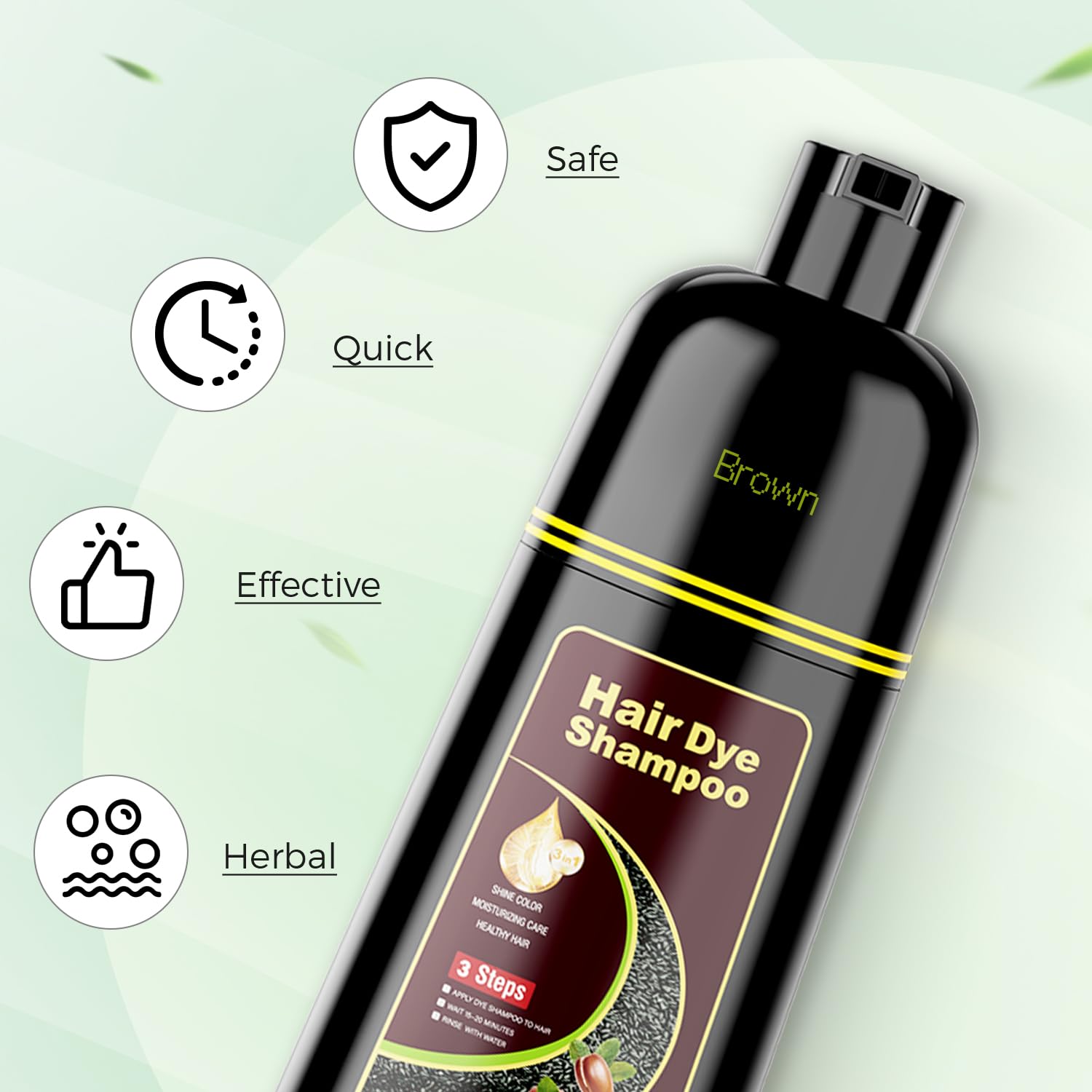 KAISASA Brown Hair Dye Shampoo 3-in-1 with Argan — Gray Coverage for Women & Men (16.9 oz)