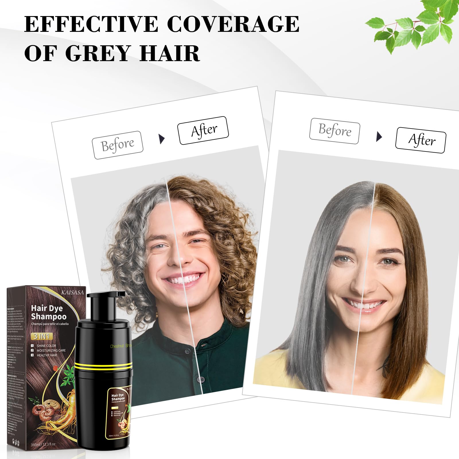 KAISASA Hair Dye Shampoo 3-in-1 Chestnut Brown – Safe, Easy Grey Coverage
