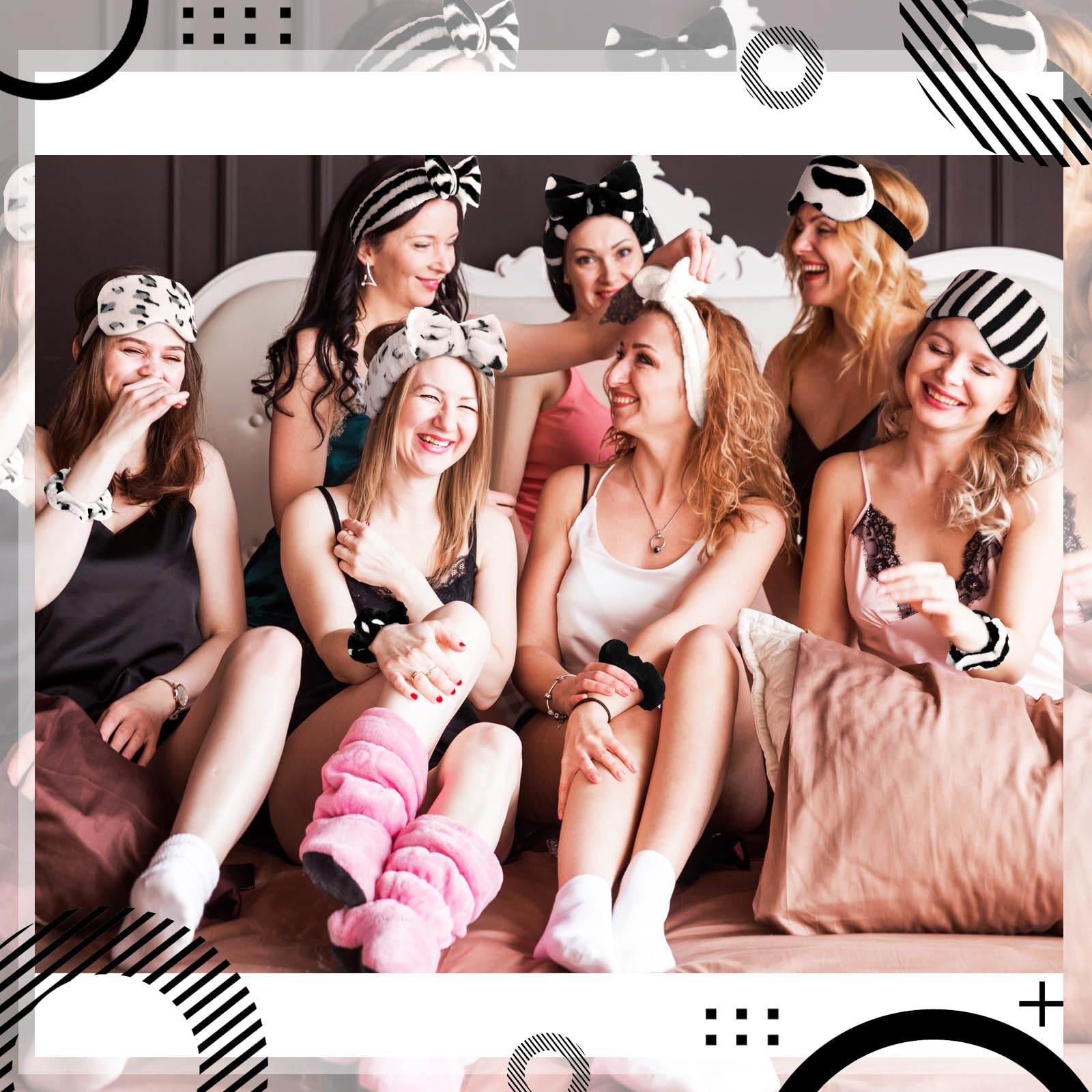 Kajaia 48-Pcs Sleepover Spa Party Supplies – Headbands, Eye Masks, Scrunchies & Toiletry Bags (Black Laser)