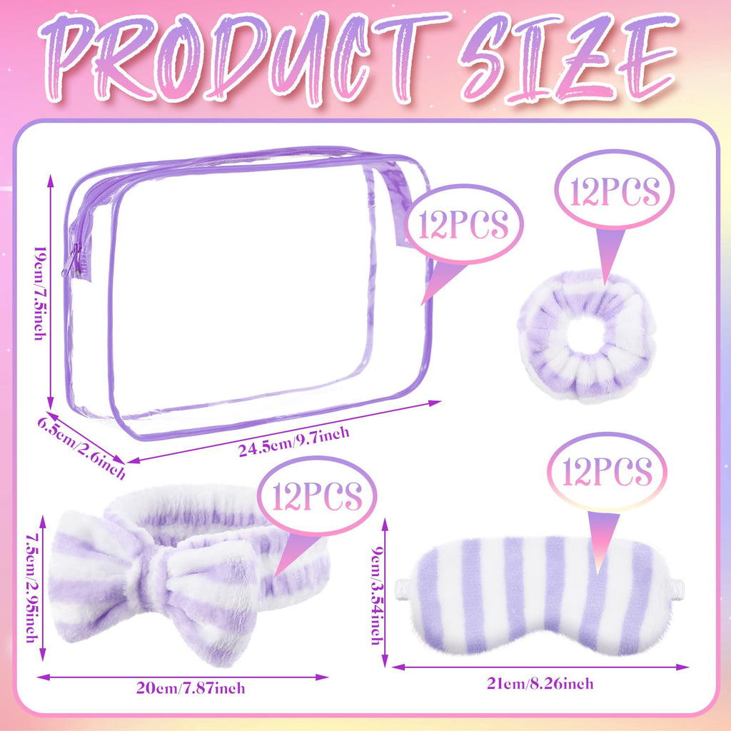 Kajaia 48 Pcs Sleepover Party Supplies – Spa Headbands, Eye Masks, Scrunchies & Bags (Macaron, Sweet)