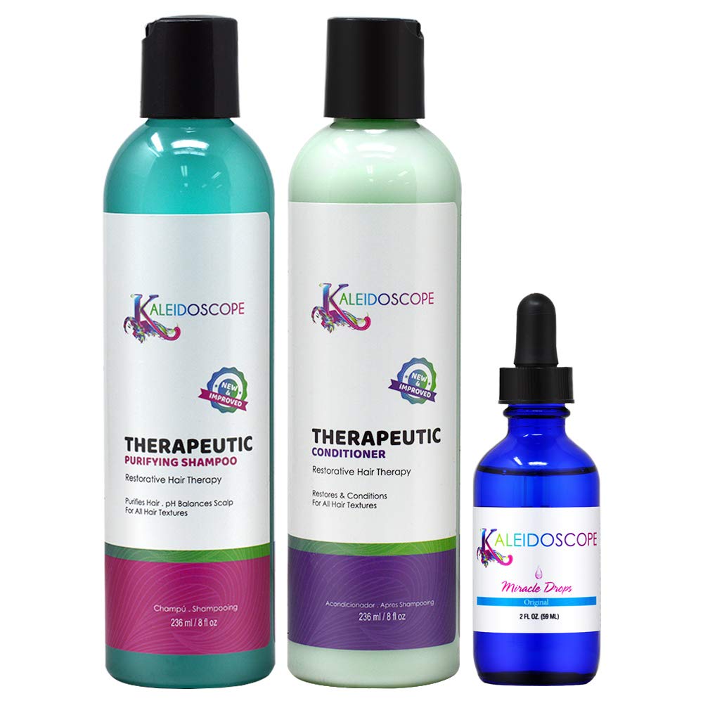KALEIDOSCOPE MIRACLE DROPS Therapeutic Shampoo & Conditioner Bundle with Miracle Drops – 8oz Shampoo, 8oz Conditioner, 2oz Drops