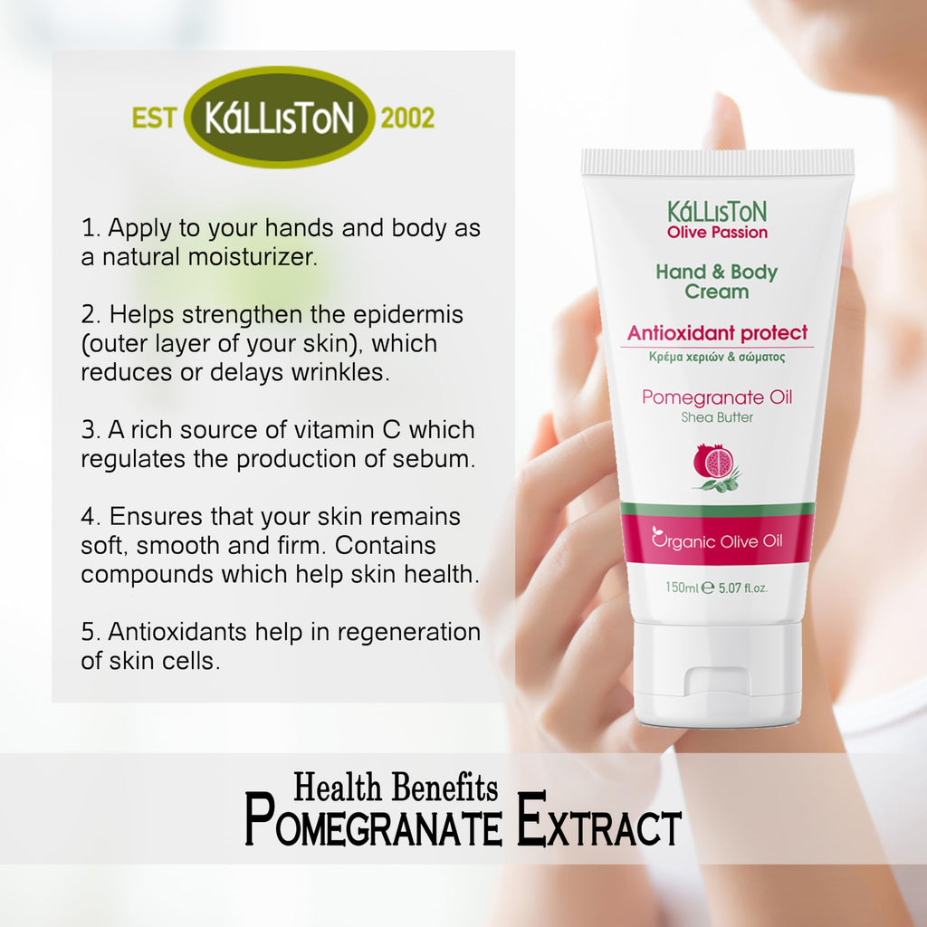 Kalliston Pomegranate Infused Extract Lotion with Organic Extra Virgin Olive Oil — Hand & Body Cream, 2-Pack, Cruelty Free, Made in Crete