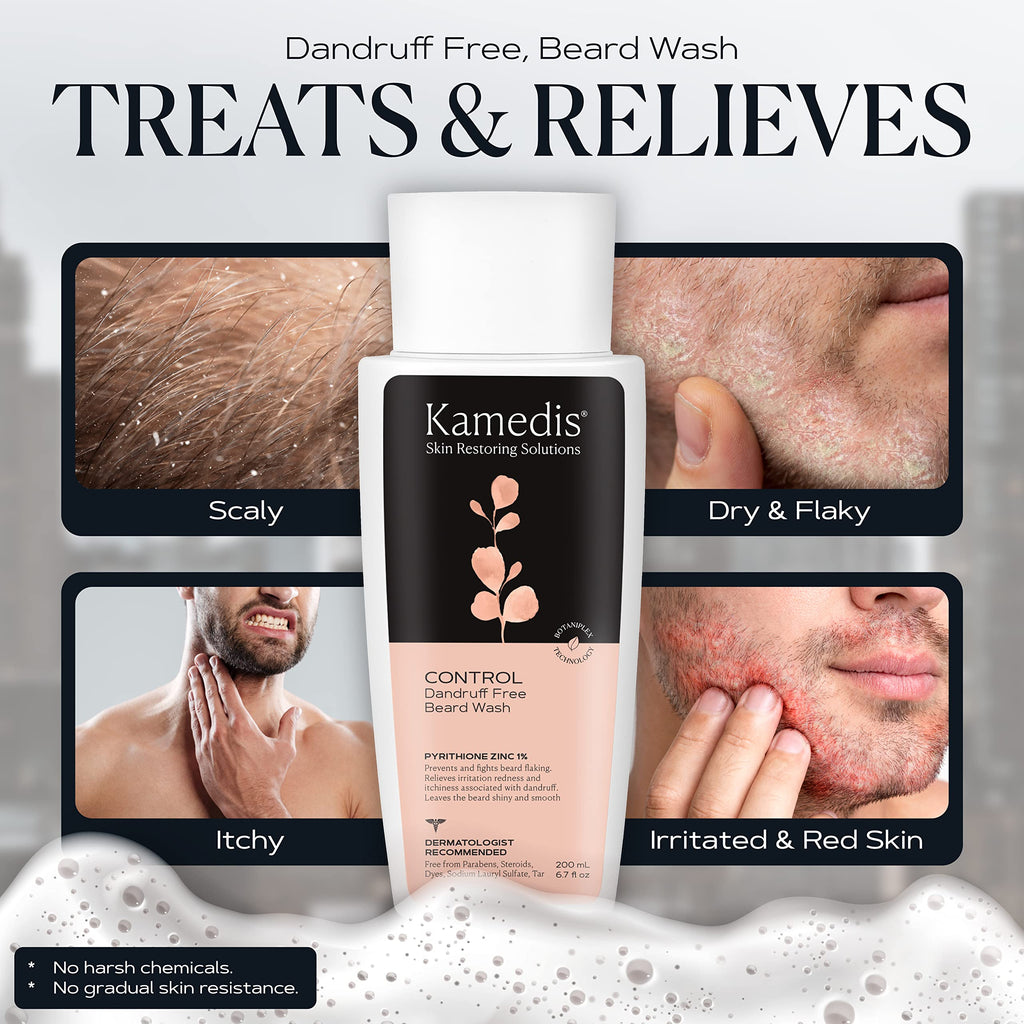 KAMEDIS Beard Wash – Dandruff Control Shampoo for Men with Pyrithione Zinc and Salicylic Acid, 6.7 oz