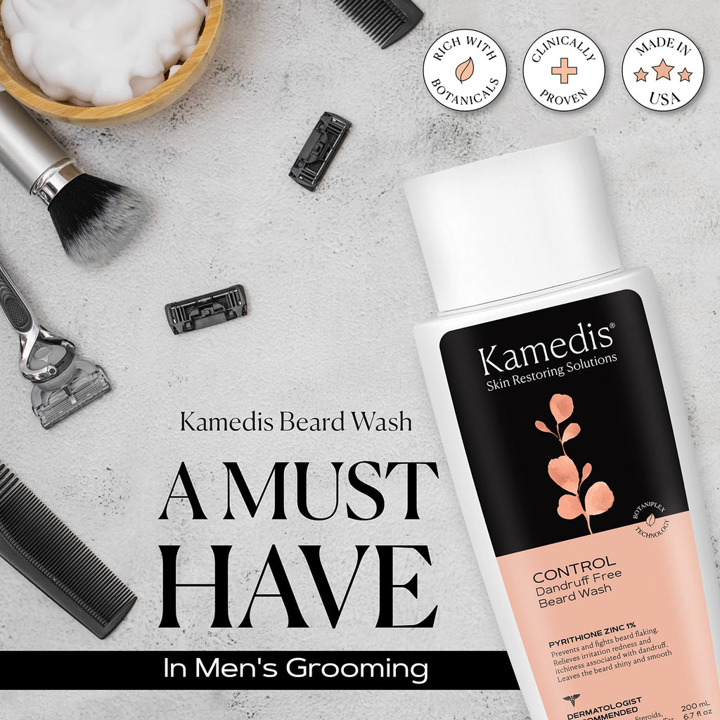 KAMEDIS Beard Wash – Dandruff Control Shampoo for Men with Pyrithione Zinc and Salicylic Acid, 6.7 oz