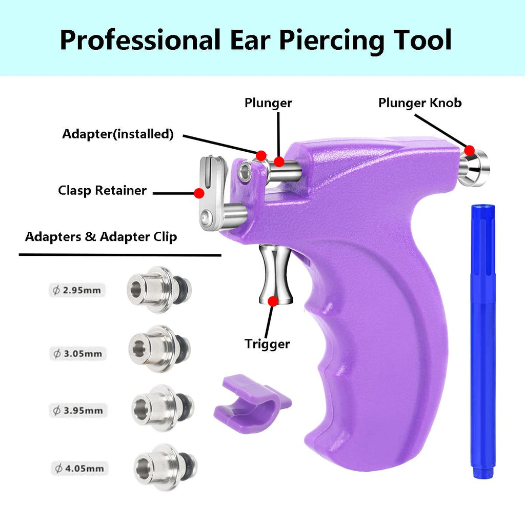 Kamija Professional Ear Piercing Gun Kit: 6 Pairs S925 Silver, 10 Pairs 316L Steel