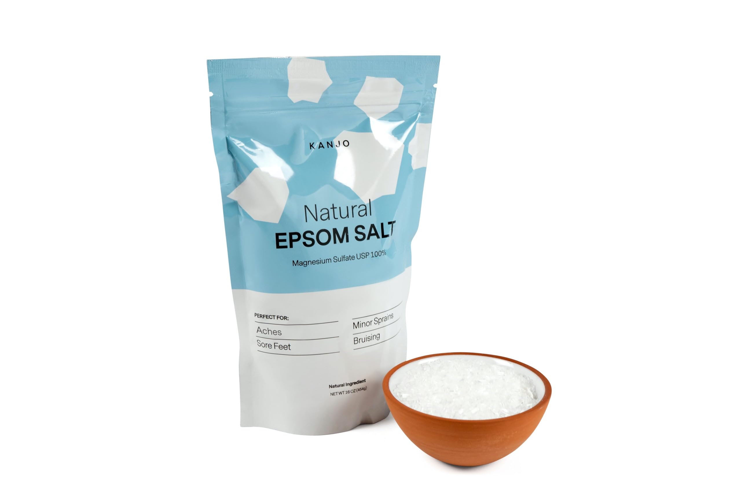 Kanjo Natural Epsom Salt – 16oz USP Magnesium Sulfate Bath Salt for Muscle Recovery & Relaxation