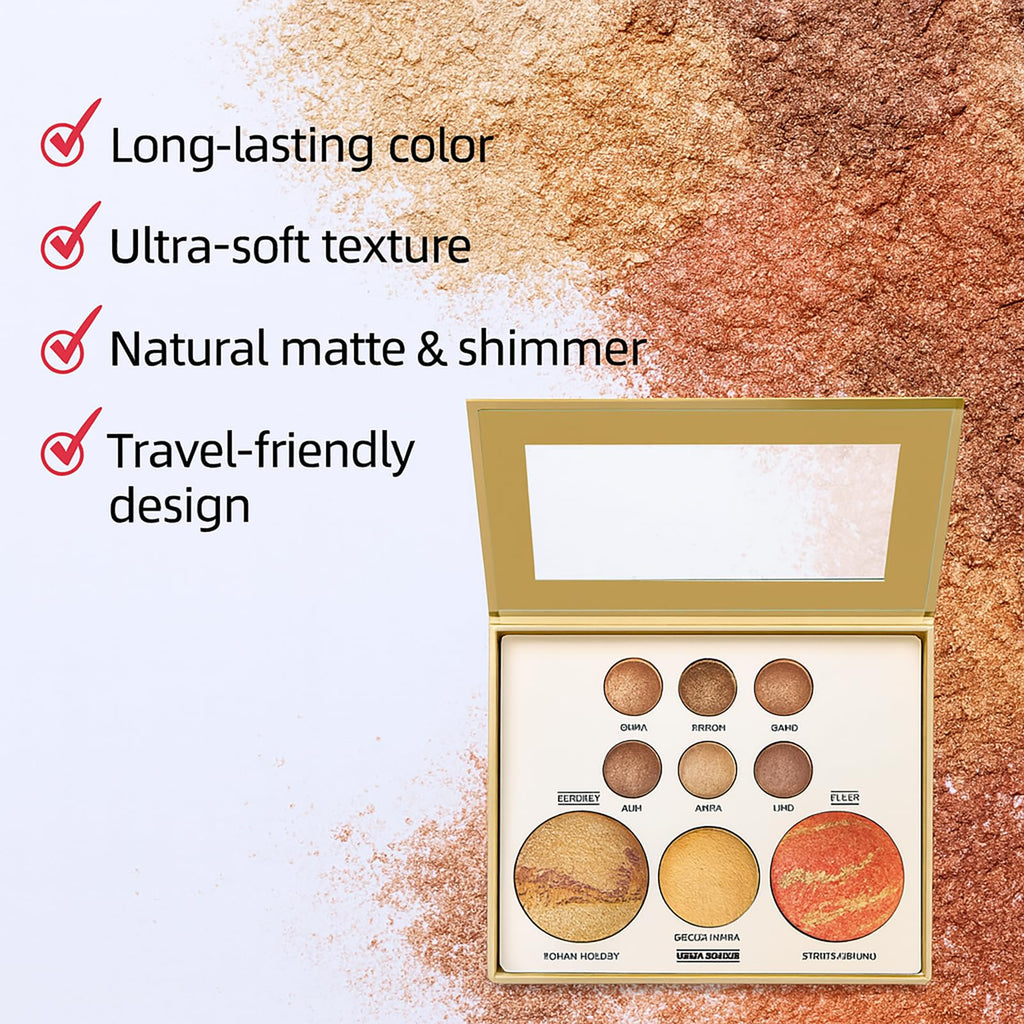 K'APEINE All in One Baked Makeup Palette | 6 Eye Shades, Blush, Bronzer & Highlighter – Neutral Matte & Shimmer Finish