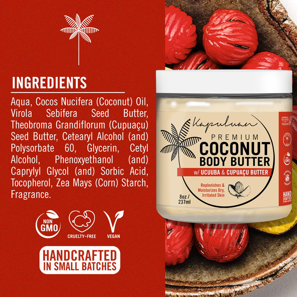 Kapuluan Coconut Body Butter for Dry Skin – Whipped Coconut Oil, Ucuuba & Cupuaçu Butter – Tiger Orchid & Wild Cherry