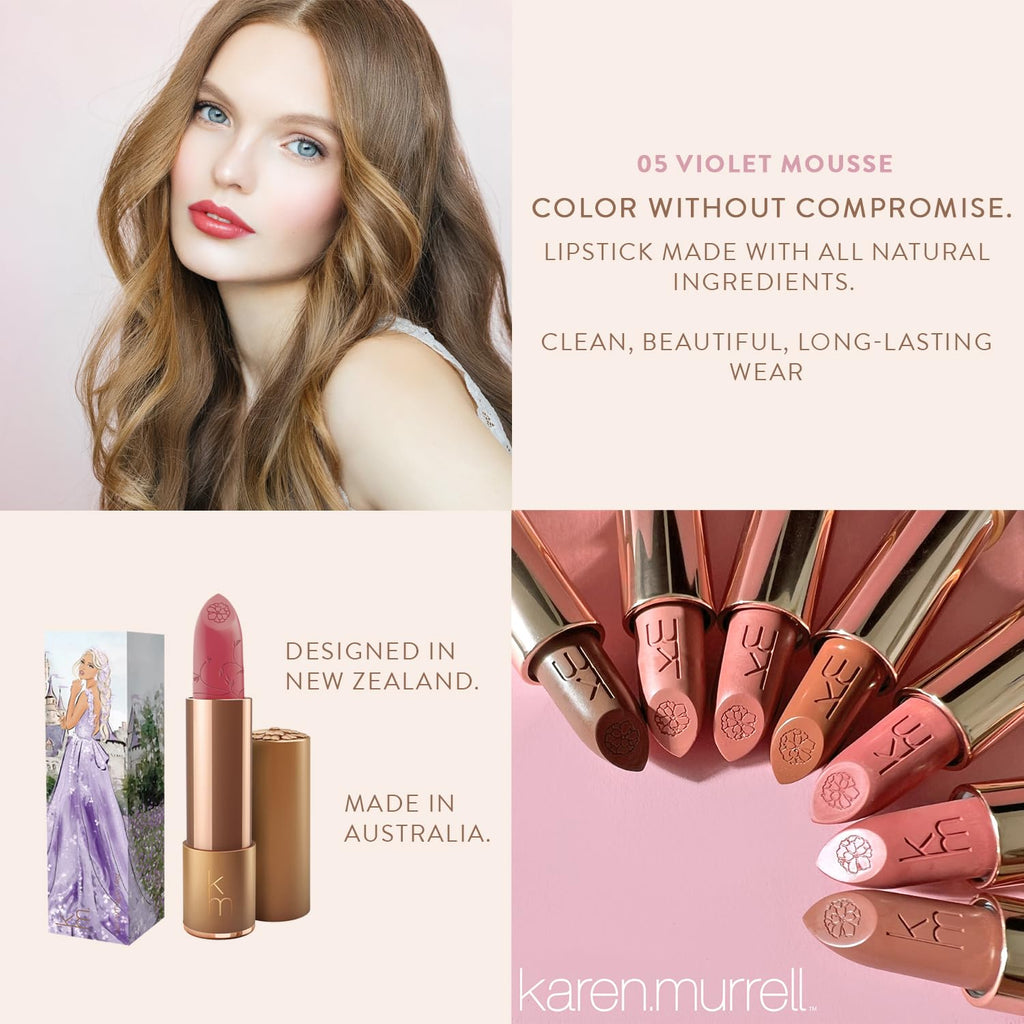Karen Murrell Violet Mousse Lipstick – Natural Matte Finish, 100% Natural Ingredients, Cruelty Free