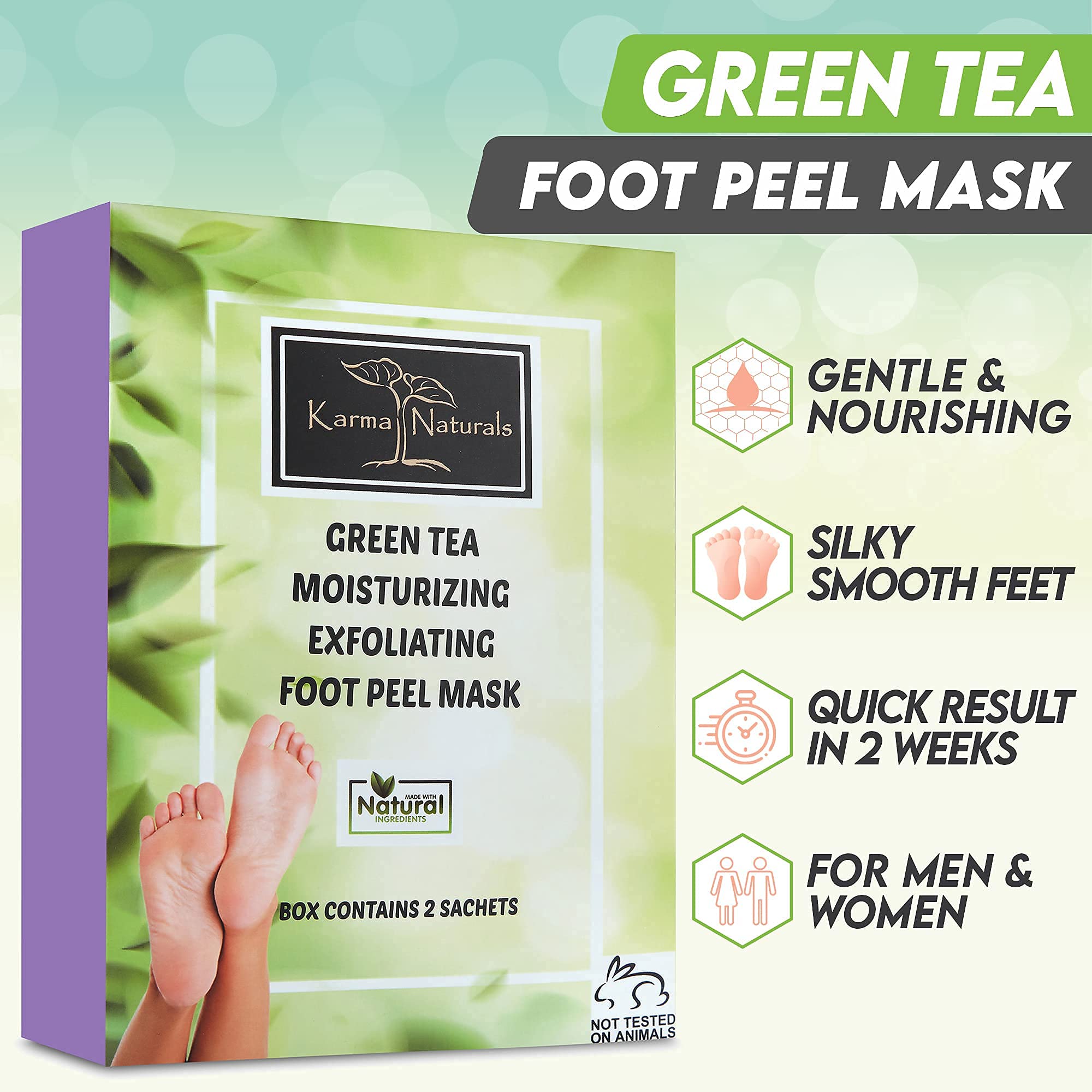 Karma Organic Foot Peel Mask - Green Tea Exfoliating Foot Masks (Pack of 2)