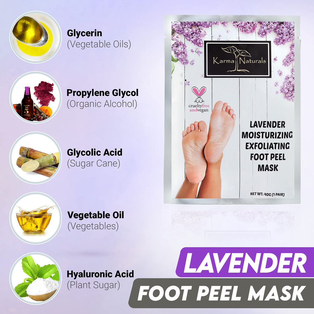 Karma Organic Foot Peel Mask Lavender – Moisturizing Exfoliating Foot Masks (Pack of 2)