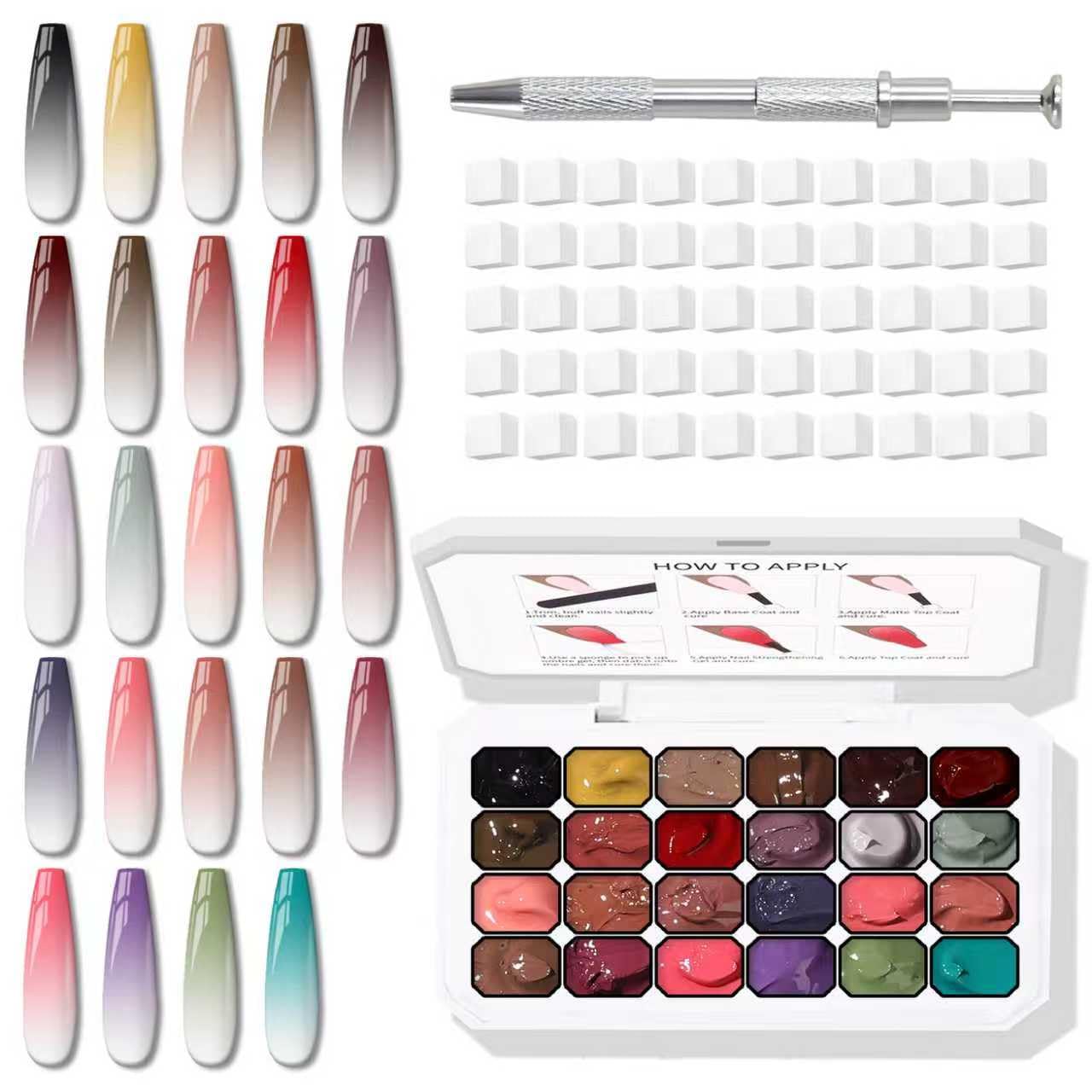 Karroy 24 Colors Sponge Pat Paint Nail Gel – Ombre Nail Art, UV/LED Cure, No Wipe