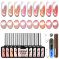 Karroy Cat Eye Gel Nail Polish Set – Magnetic Holographic Kit (9 Colors) | Soak Off UV/LED