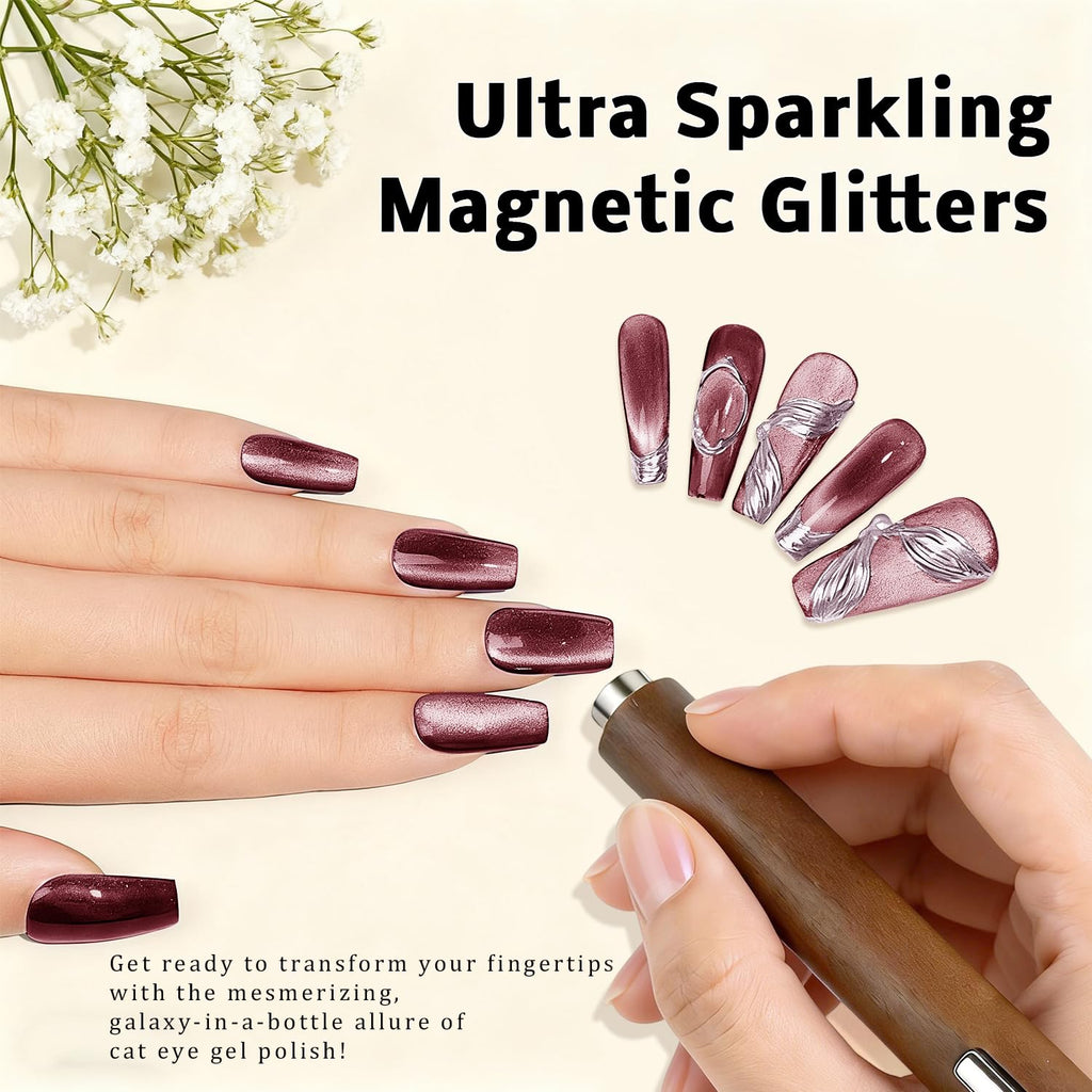 Karroy Cat Eye Gel Nail Polish Set – 9-Color Magnetic Shimmer Kit (UV/LED Cure)