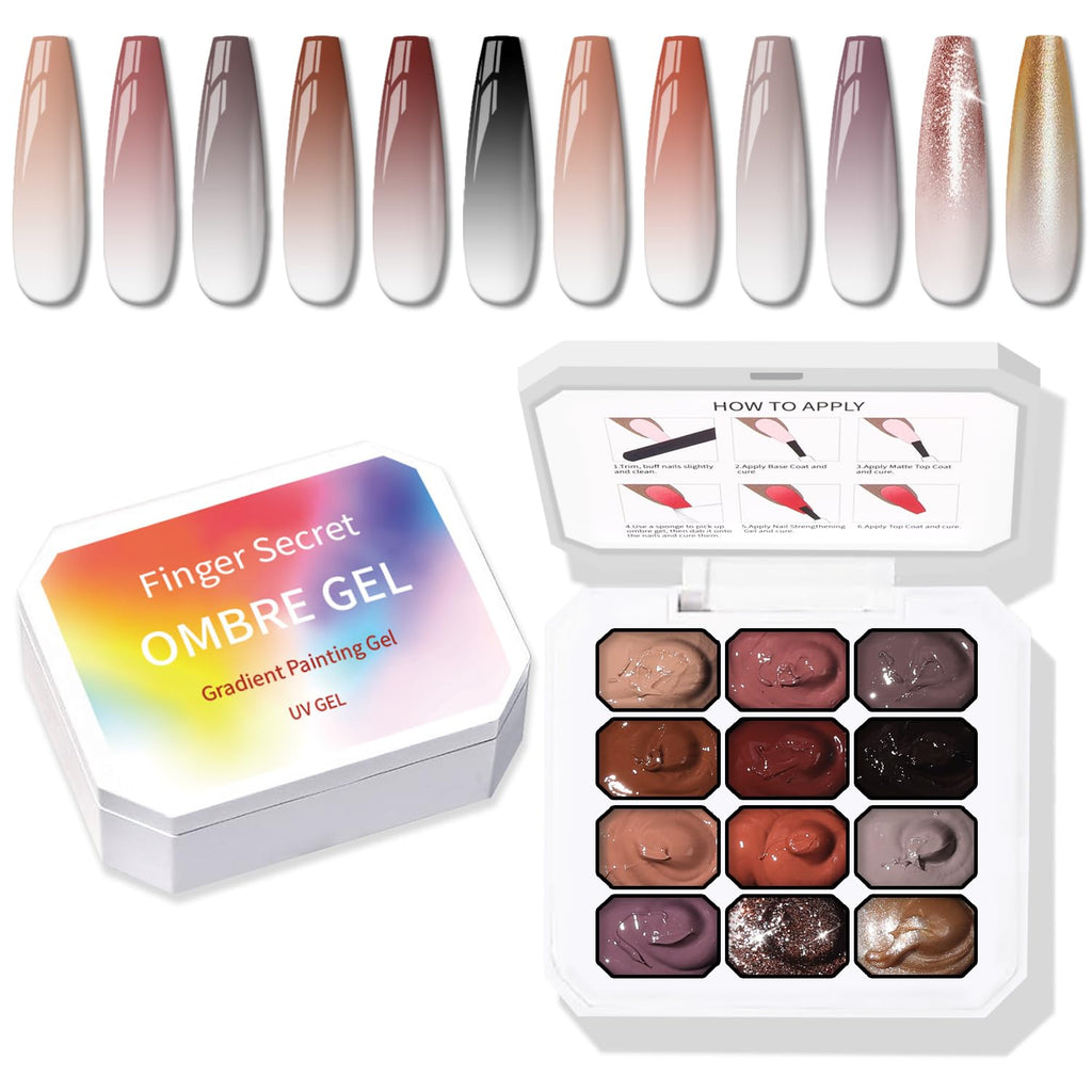 Karroy 12-Color Sponge Pat Gel Nail Polish Palette – Ombre Gradient Gel Nails