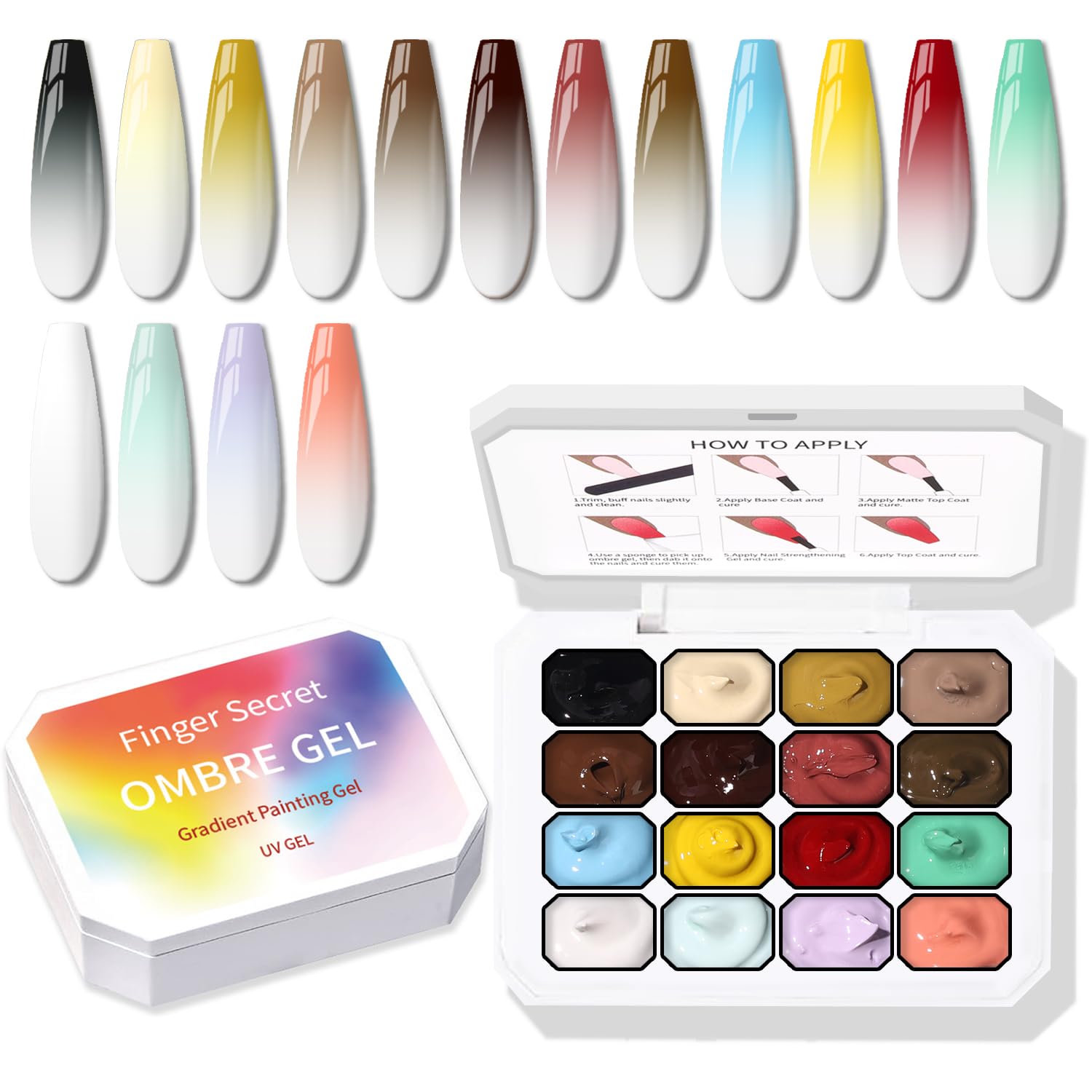 Karroy Sponges Pat Gel Nail Polish Palette – 16-Color Ombre Gel, No-Wipe, UV/LED Cured (16 Colors A)