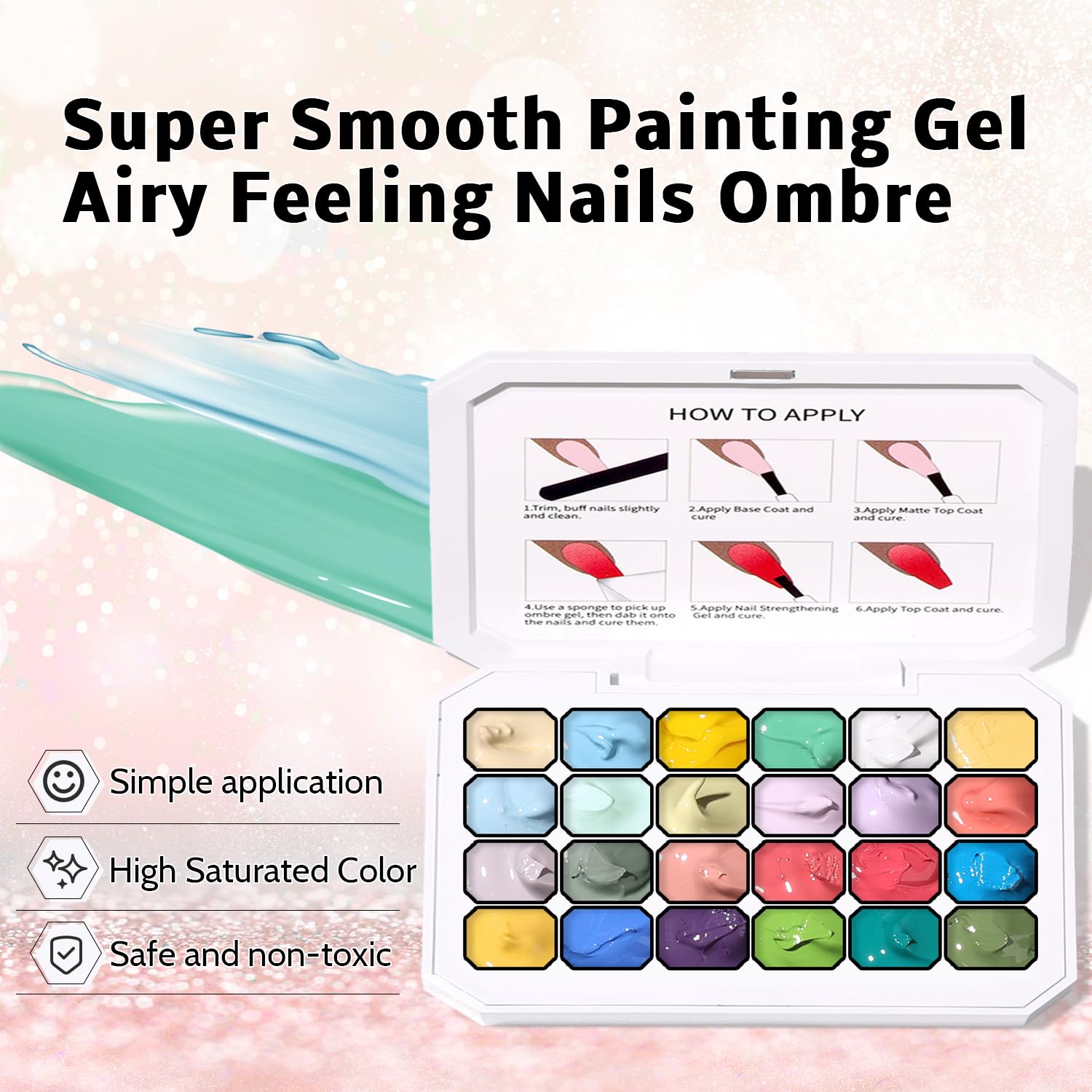 Karroy Sponges Pat Gel Nail Polish Palette – 24-Color Ombre Kit (No Wipe, UV/LED Cure)