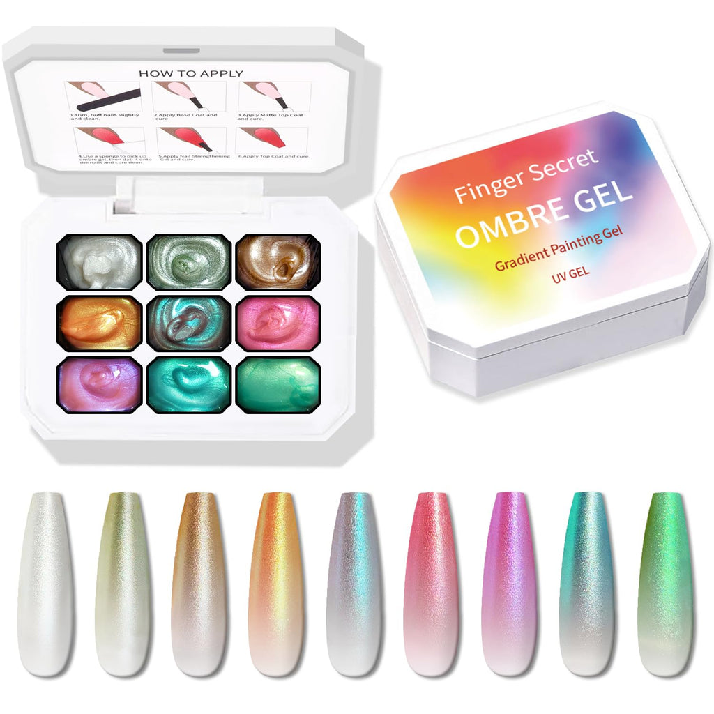 Karroy Sponge Pat Paint Nail Gel No Wipe – Ombre Gradient Nail Art (9 Colors, L)