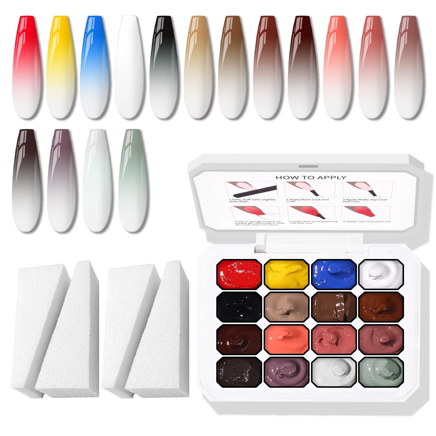 Karroy Sponge Pat Paint Nail Gel – Ombre Gradient Nail Art, No Wipe, UV/LED Curing (16 Colors)