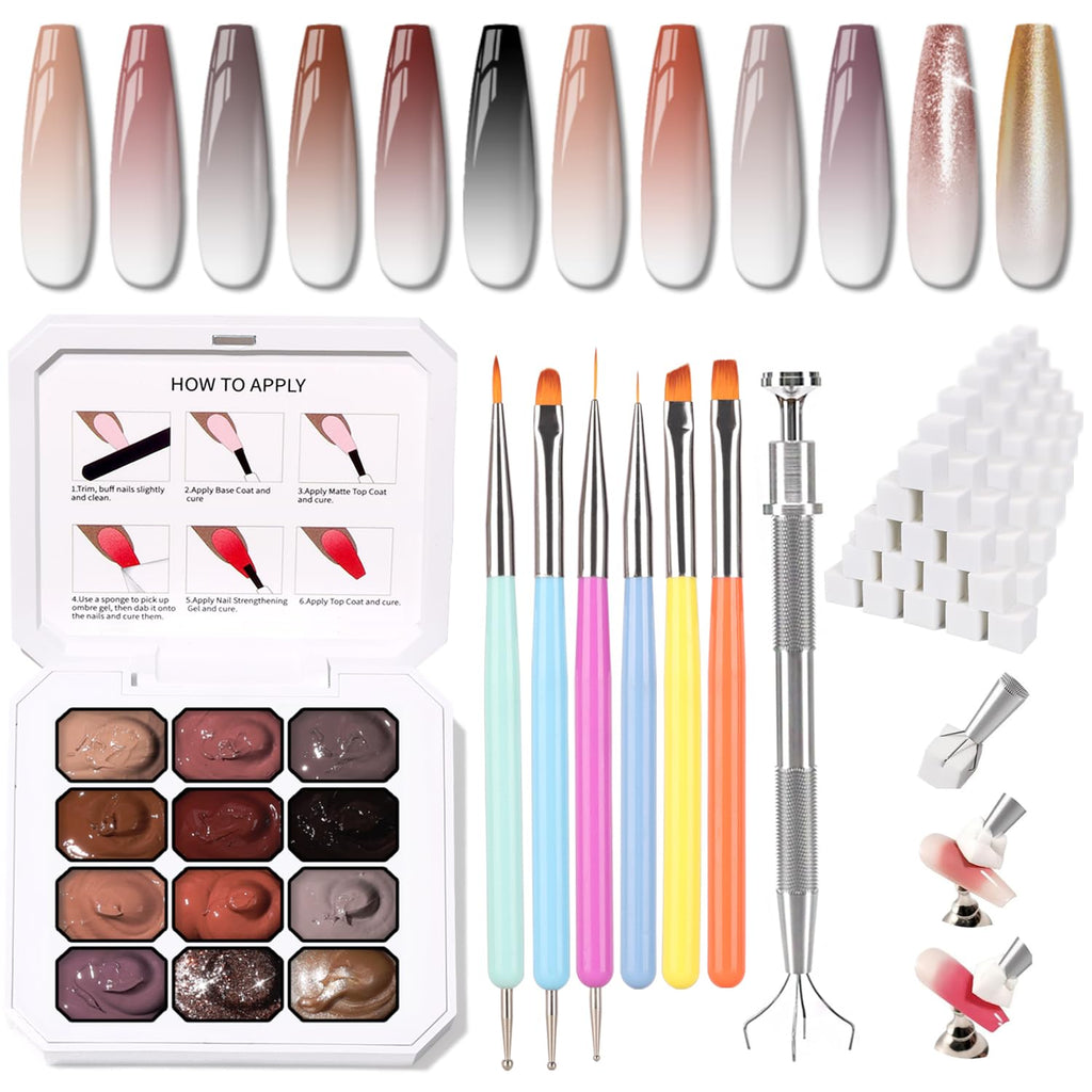 Karroy Sponge Pat Gel Nail Polish Palette – 12-Color Ombre Set (No-Wipe, UV/LED, Set 03)