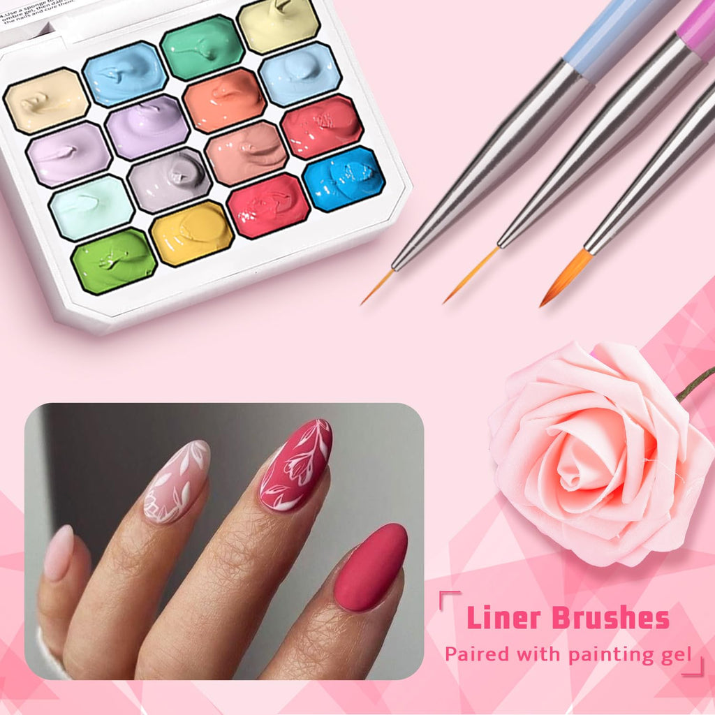 Karroy Sponges Pat Gel Nail Polish Palette – 16-Color Ombre Gel Set (No-Wipe) UV/LED, 100 Sponges, 6 Brushes