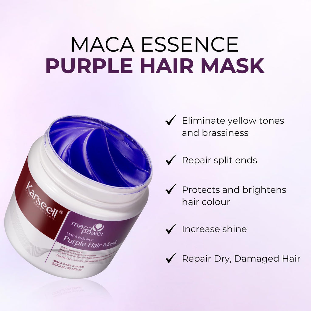 Karseell Purple Hair Mask with Argan Oil – Brass Neutralizing for Blonde Silver Gray Hair (16.9 oz + 1.69 oz)